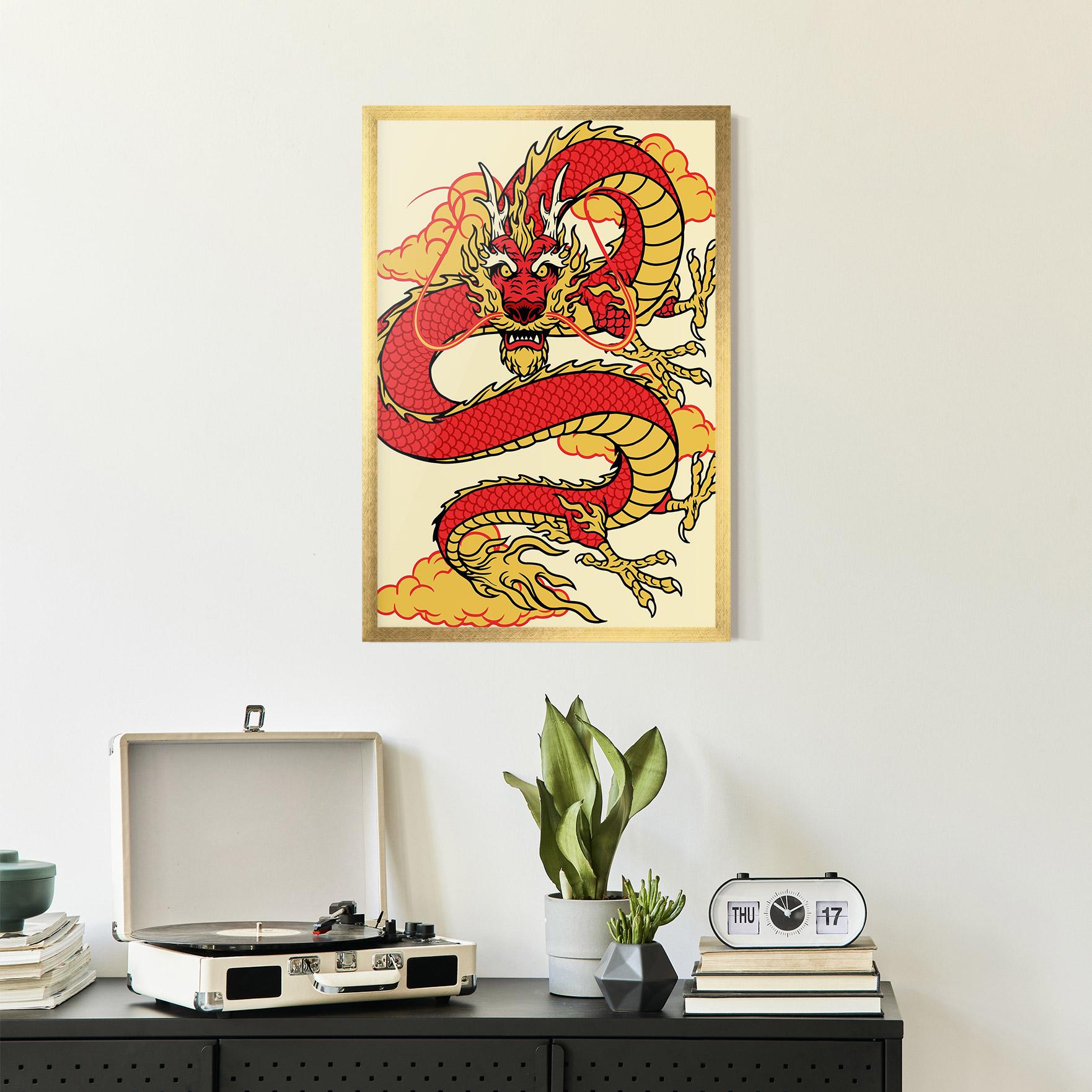 Poster Înrămat Red Yellow Dragon mockup 2