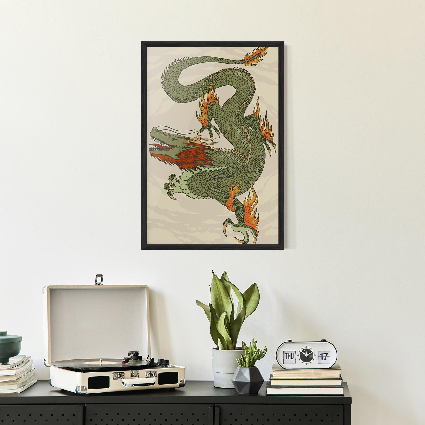 Poster Înrămat Chinese Dragon Green mockup 2