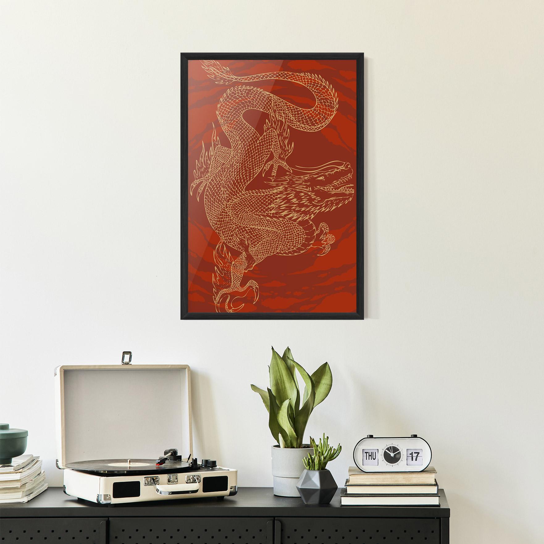 Poster Înrămat Chinese Dragon Red mockup 2