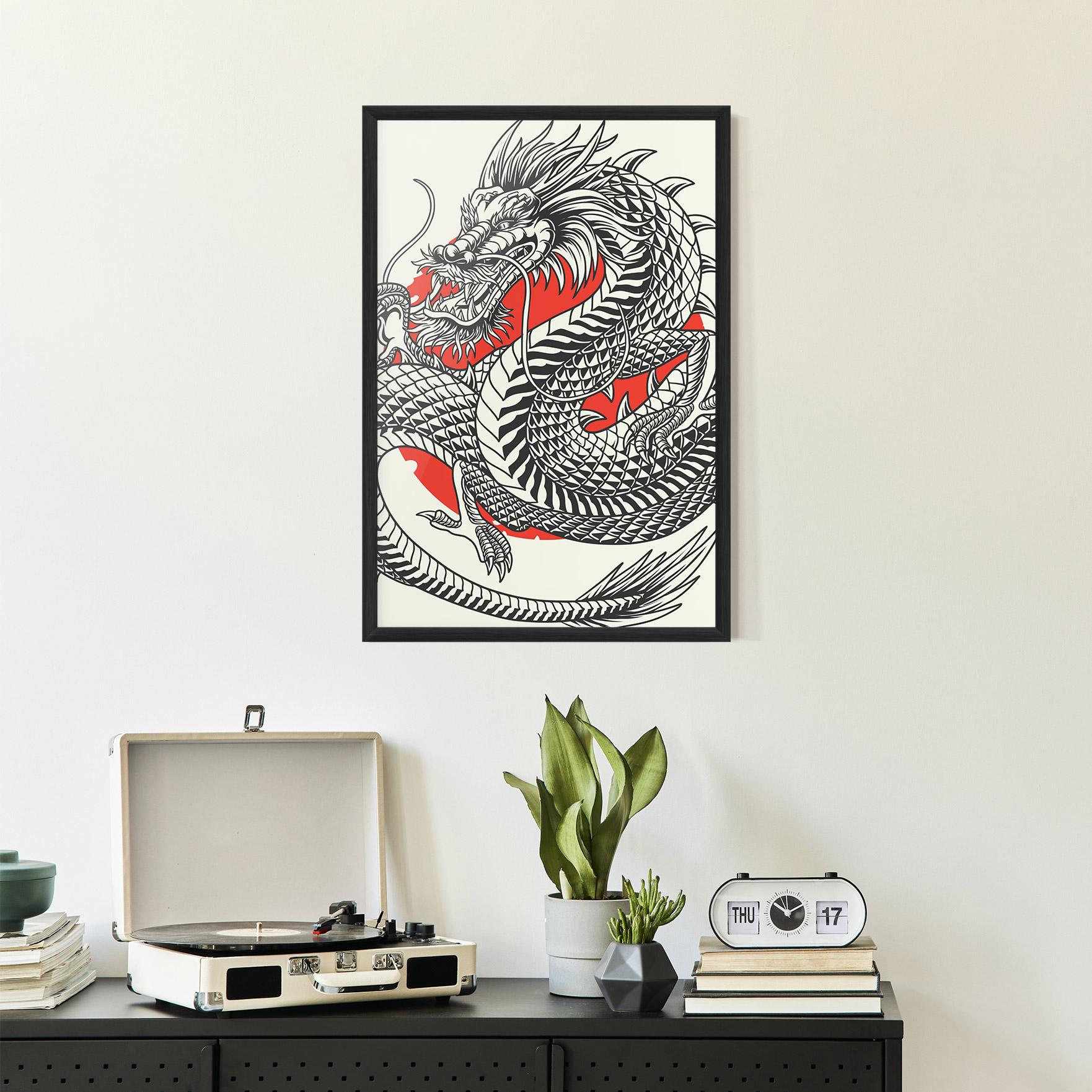 Poster Înrămat Cream Grey Dragon mockup 2