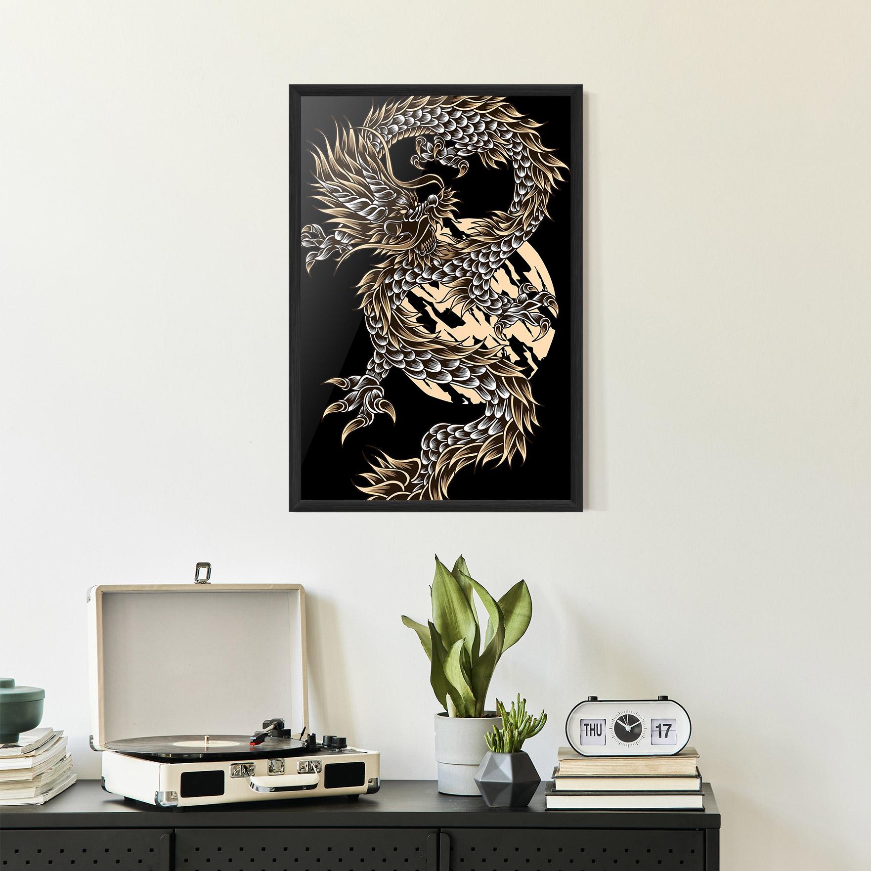 Poster Înrămat Cream Moon Dragon mockup 2