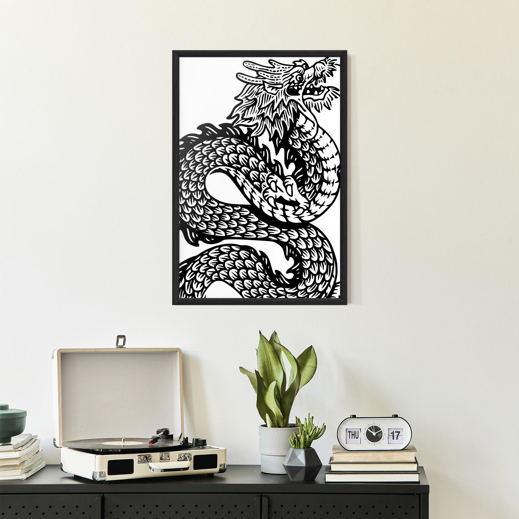 Poster Înrămat Dragon Black Line mockup 2