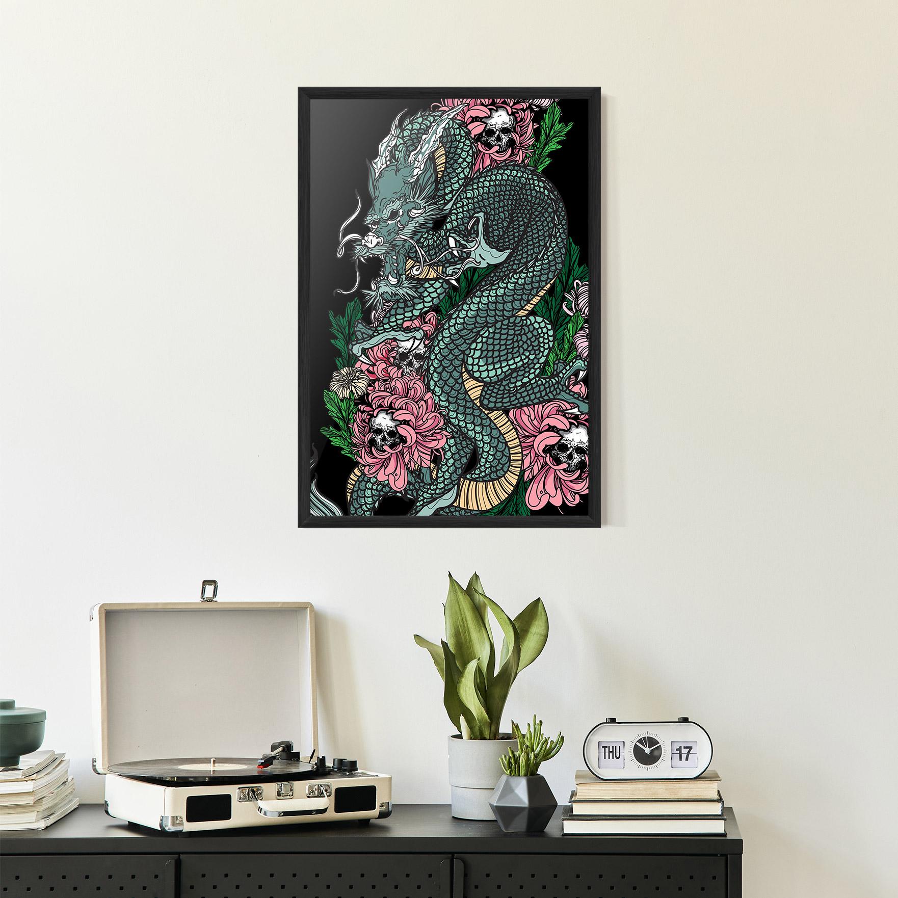 Poster Înrămat Flower Skull Dragon mockup 2
