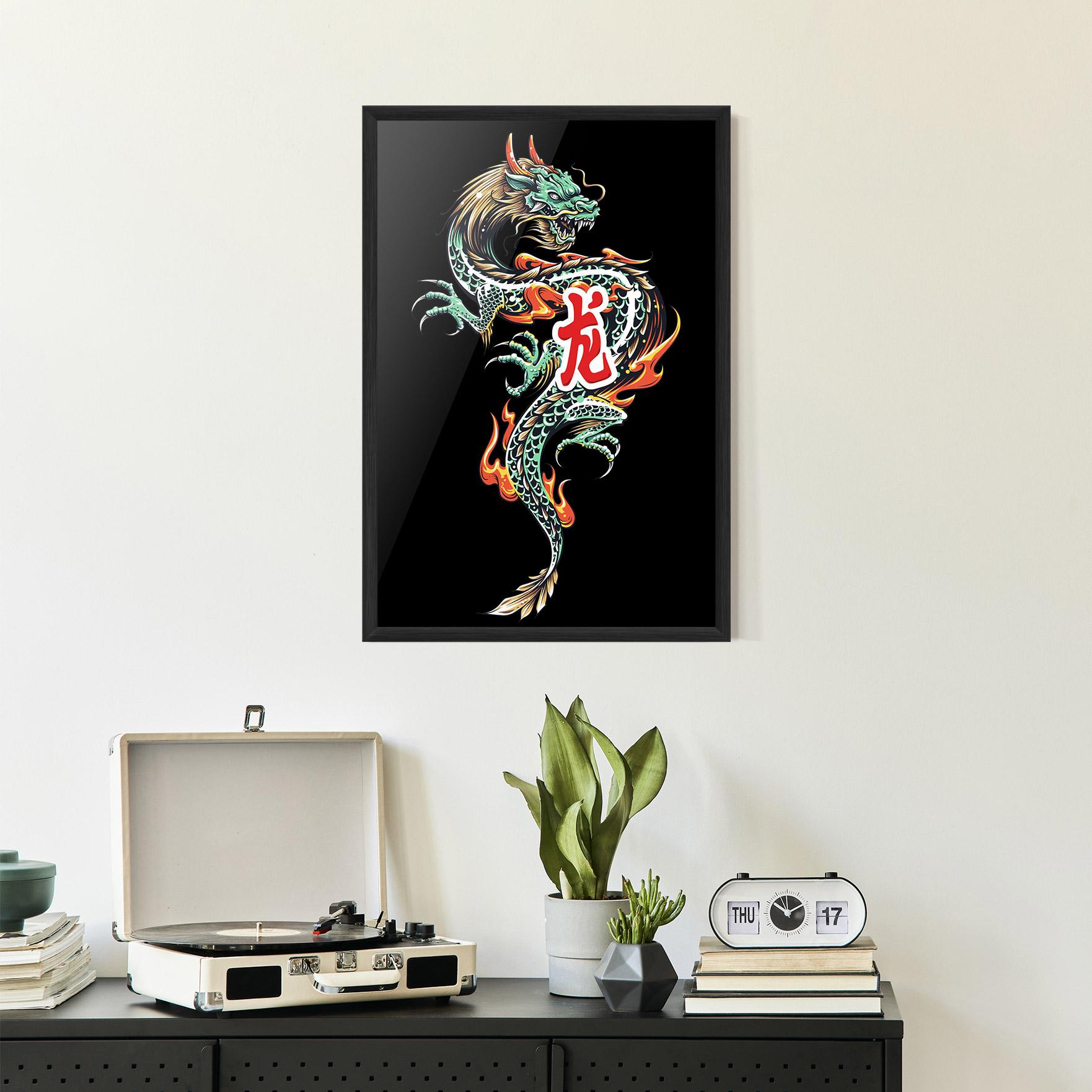 Poster Înrămat Green Fire Dragon mockup 2