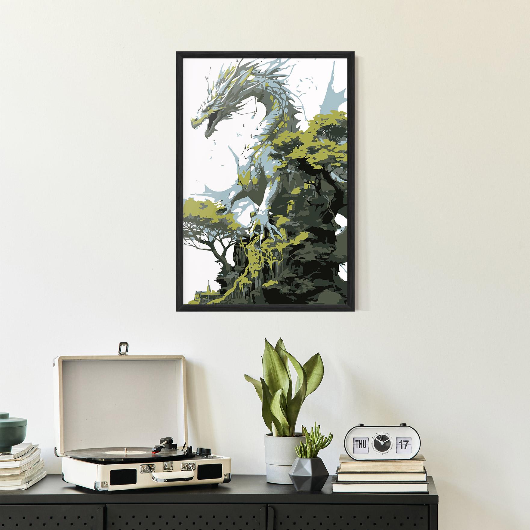 Poster Înrămat Grey Nature Dragon mockup 2