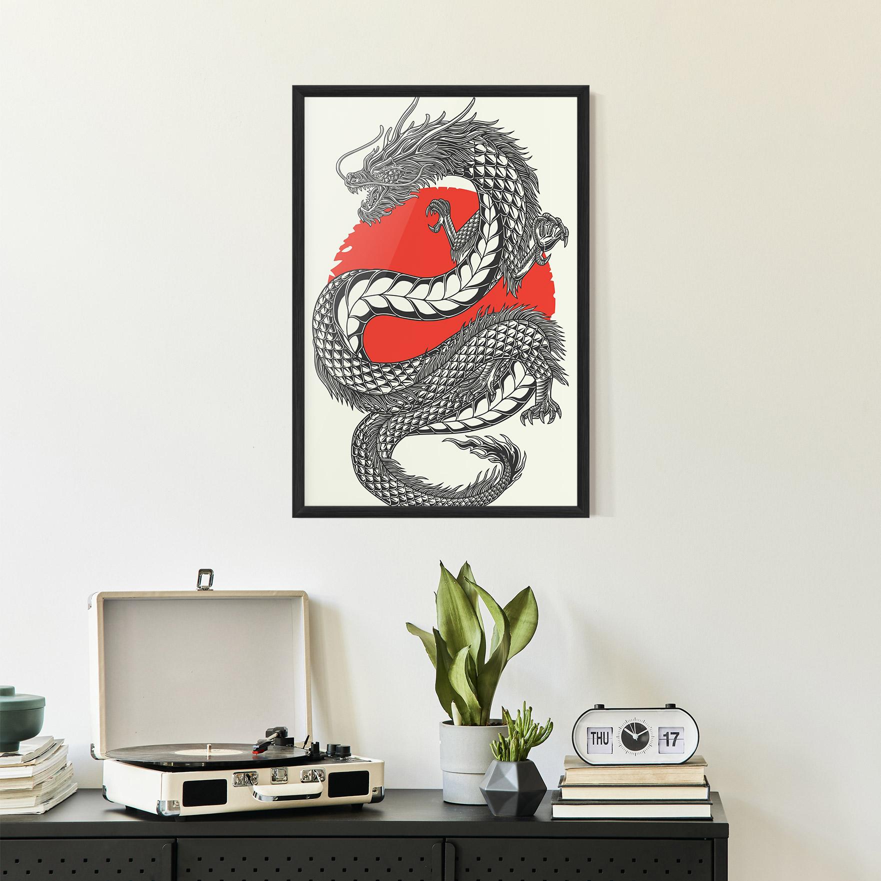 Poster Înrămat Red Moon Dragon mockup 2