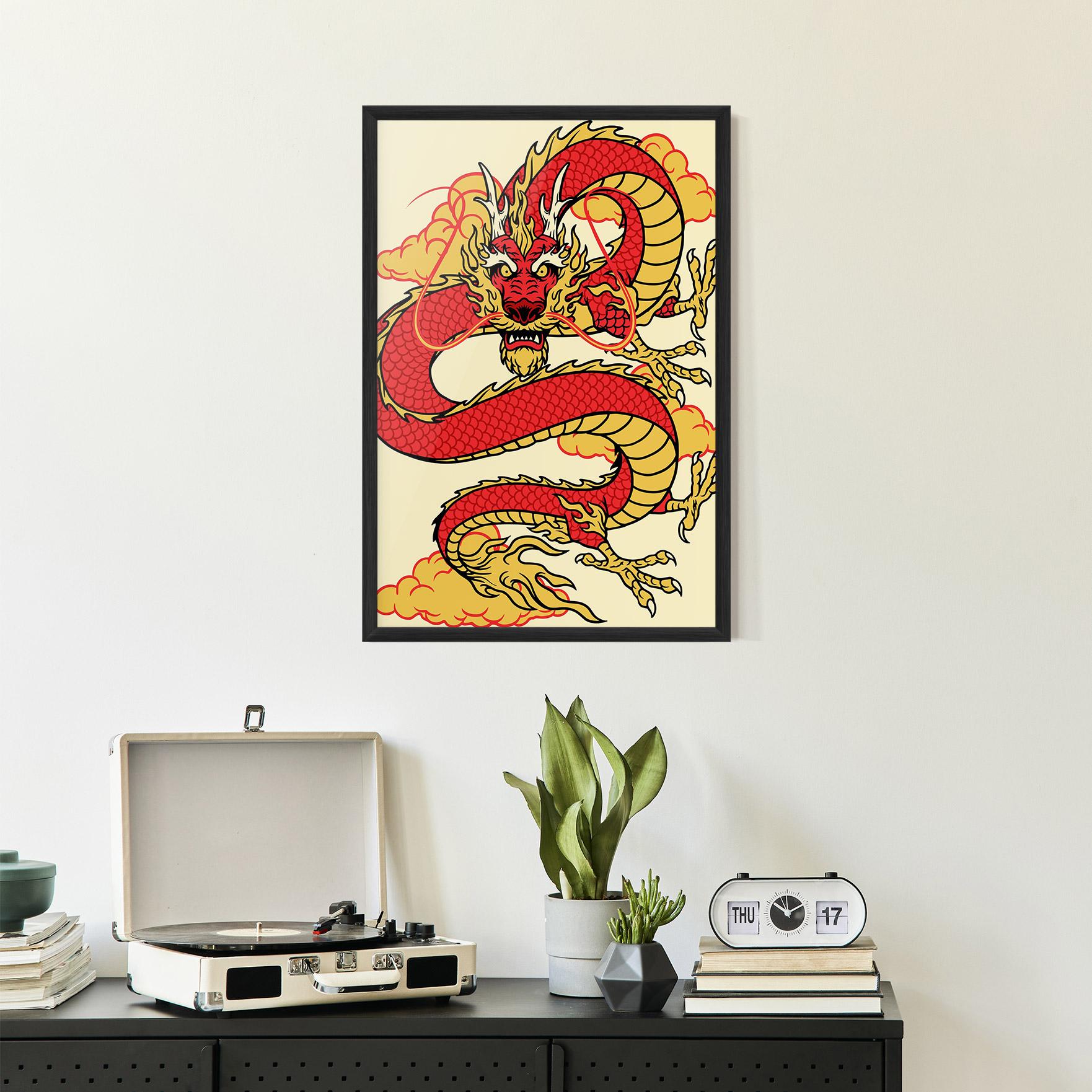 Poster Înrămat Red Yellow Dragon mockup 2