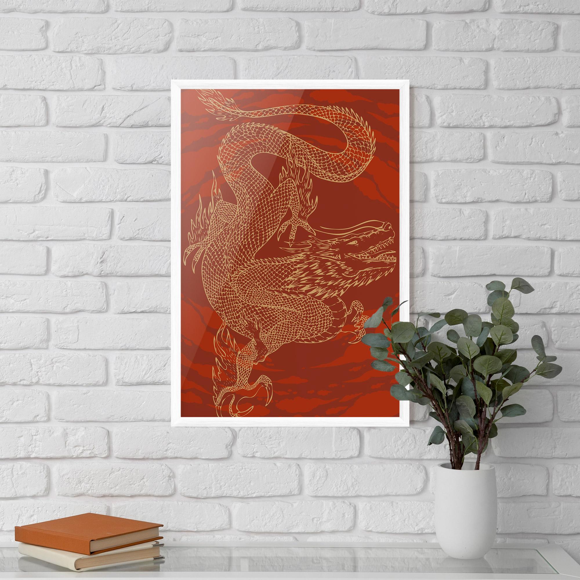 Poster Înrămat Chinese Dragon Red mockup 5