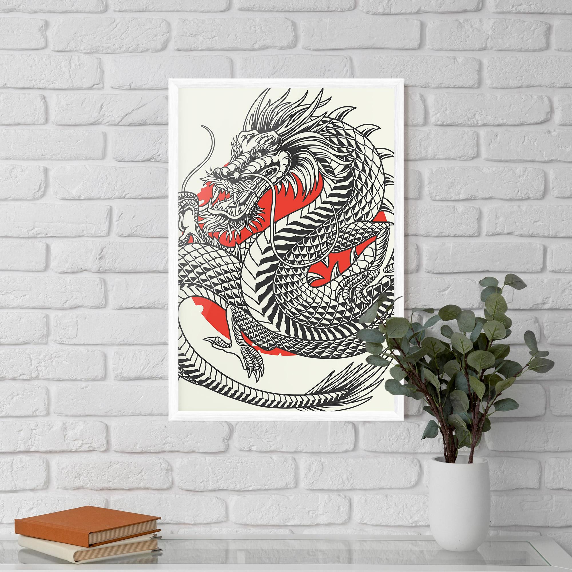 Poster Înrămat Cream Grey Dragon mockup 5