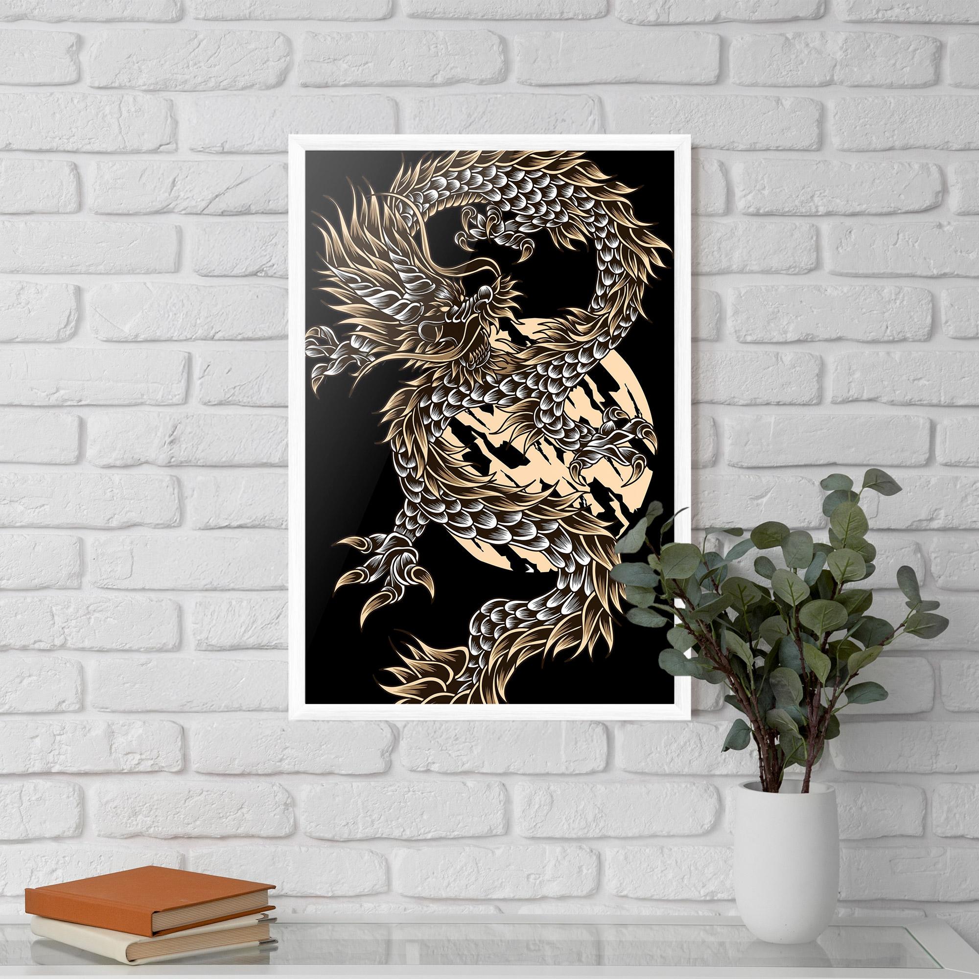 Poster Înrămat Cream Moon Dragon mockup 5