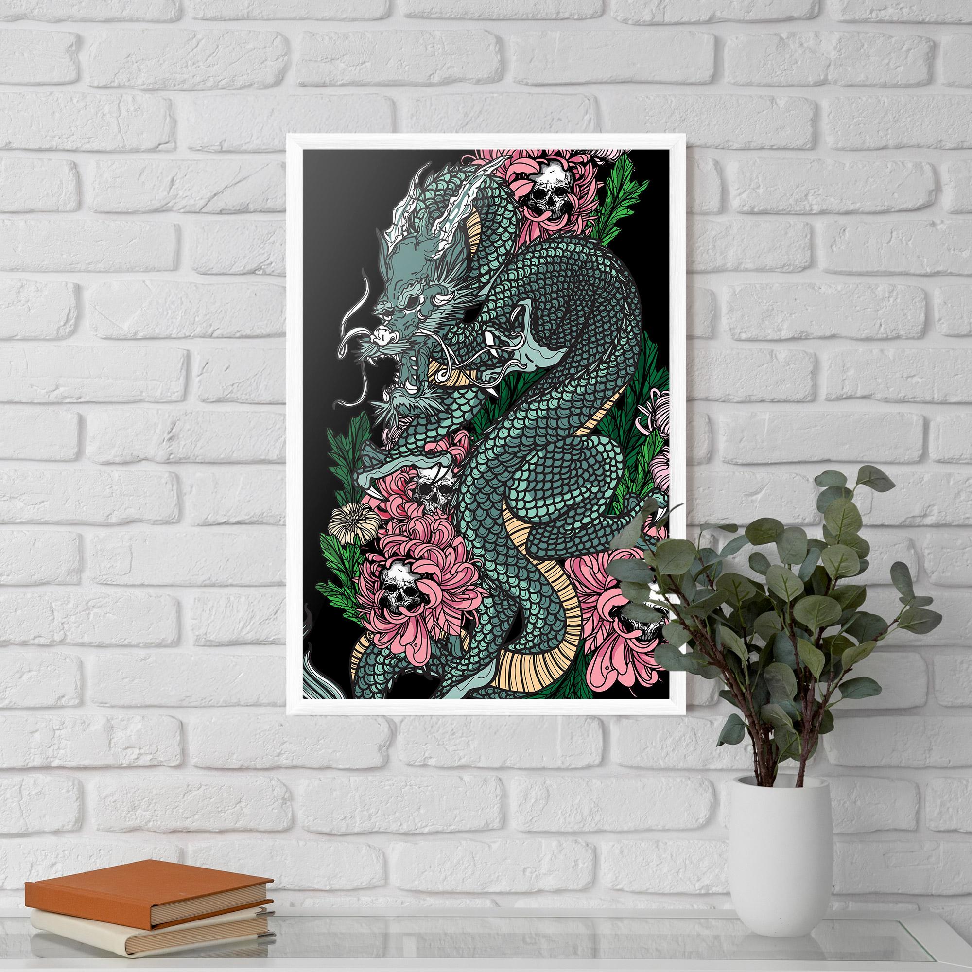 Poster Înrămat Flower Skull Dragon mockup 5