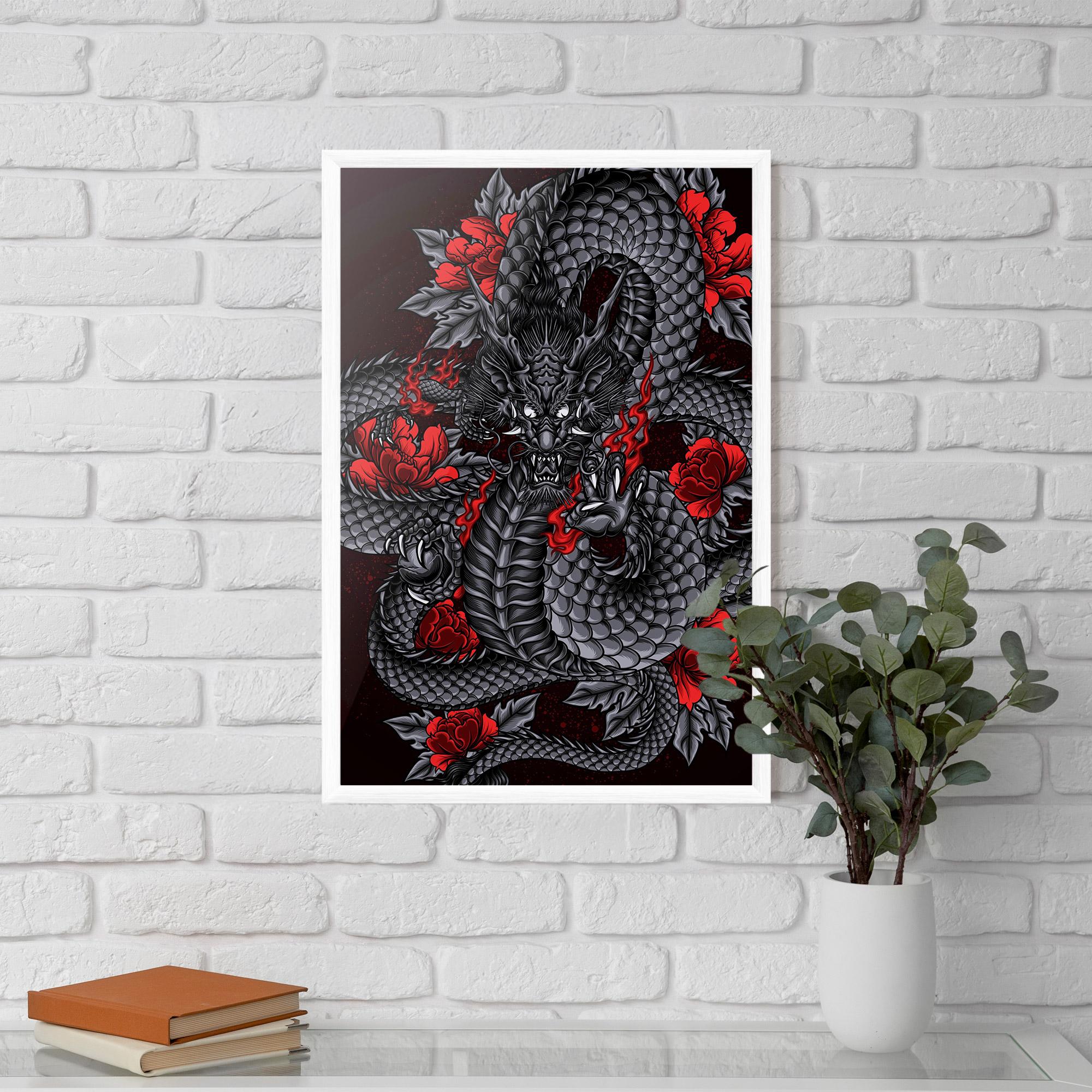 Poster Înrămat Red Flower Dragon mockup 5