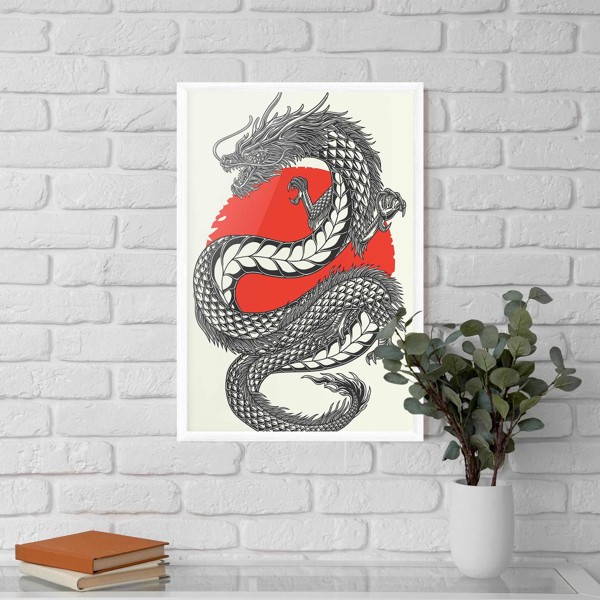 Poster Înrămat Red Moon Dragon mockup 5