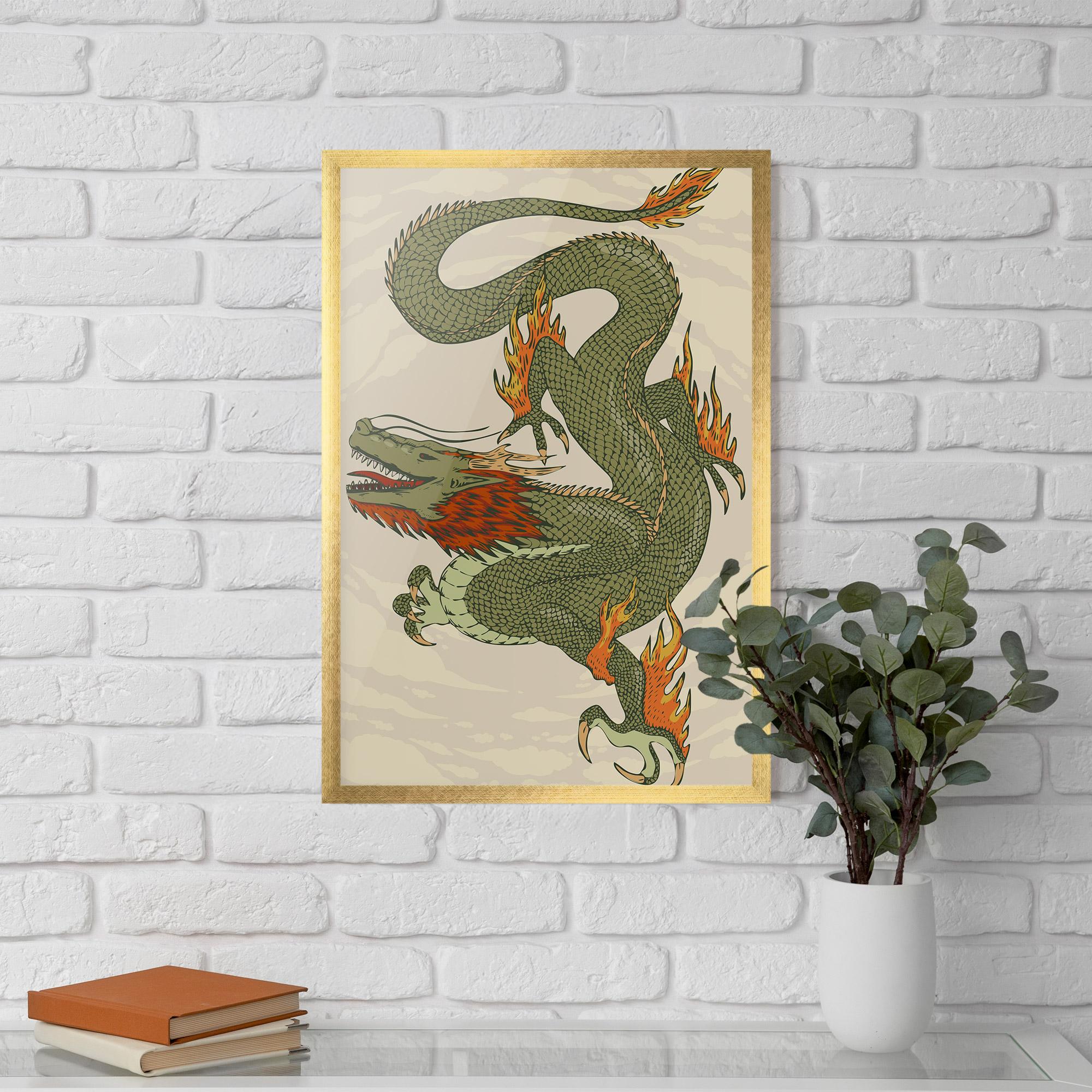 Poster Înrămat Chinese Dragon Green mockup 5