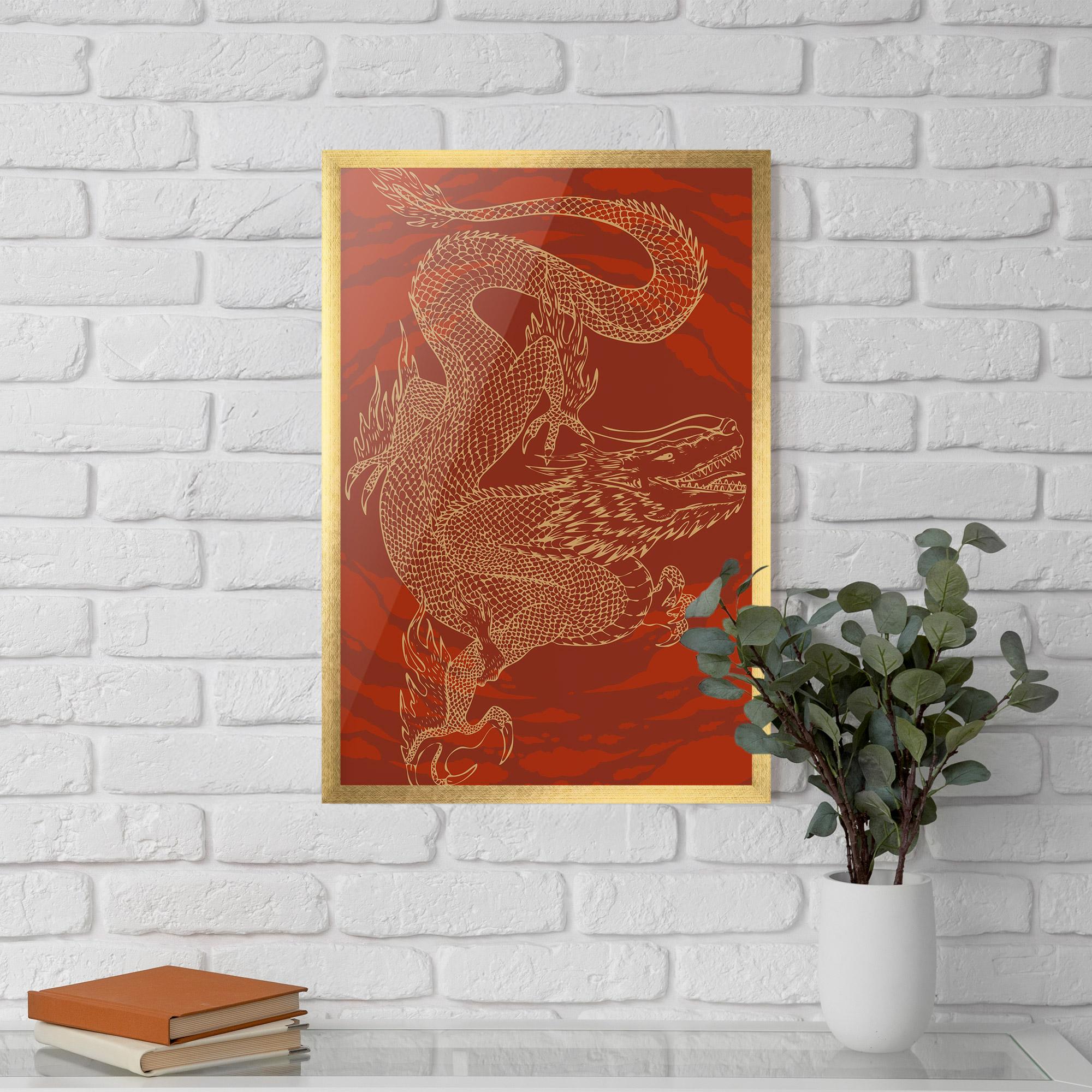 Poster Înrămat Chinese Dragon Red mockup 5
