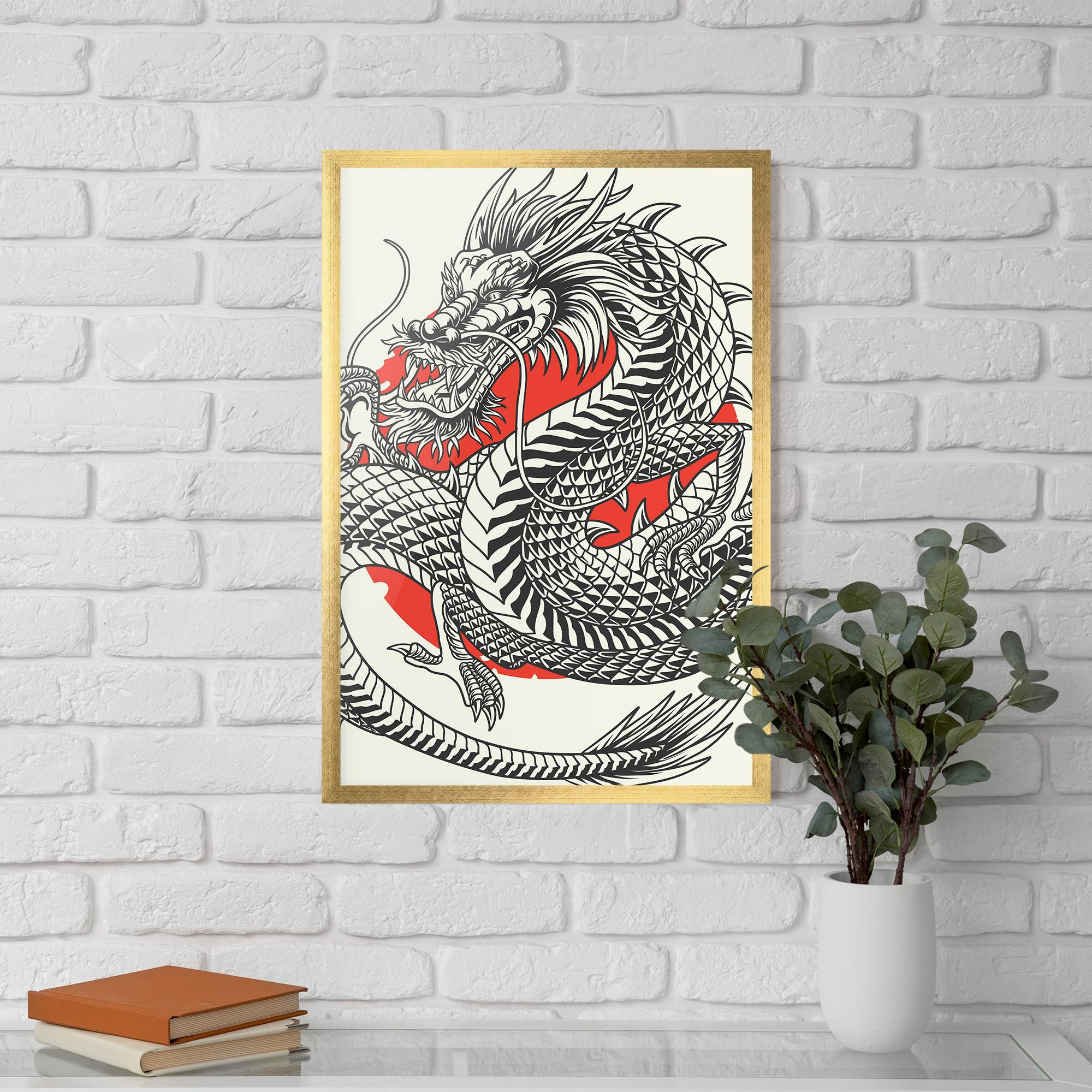 Poster Înrămat Cream Grey Dragon mockup 5