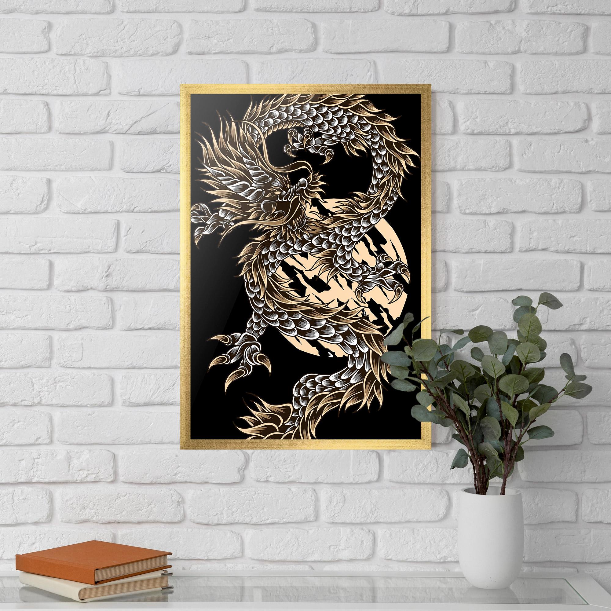 Poster Înrămat Cream Moon Dragon mockup 5