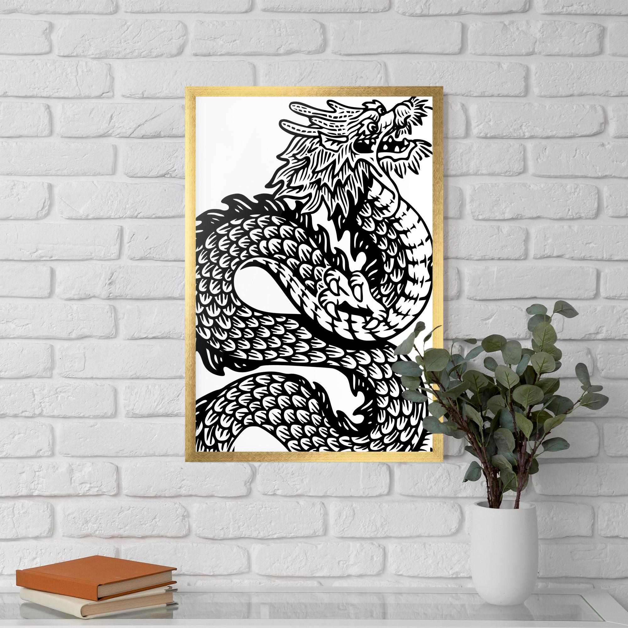 Poster Înrămat Dragon Black Line mockup 5