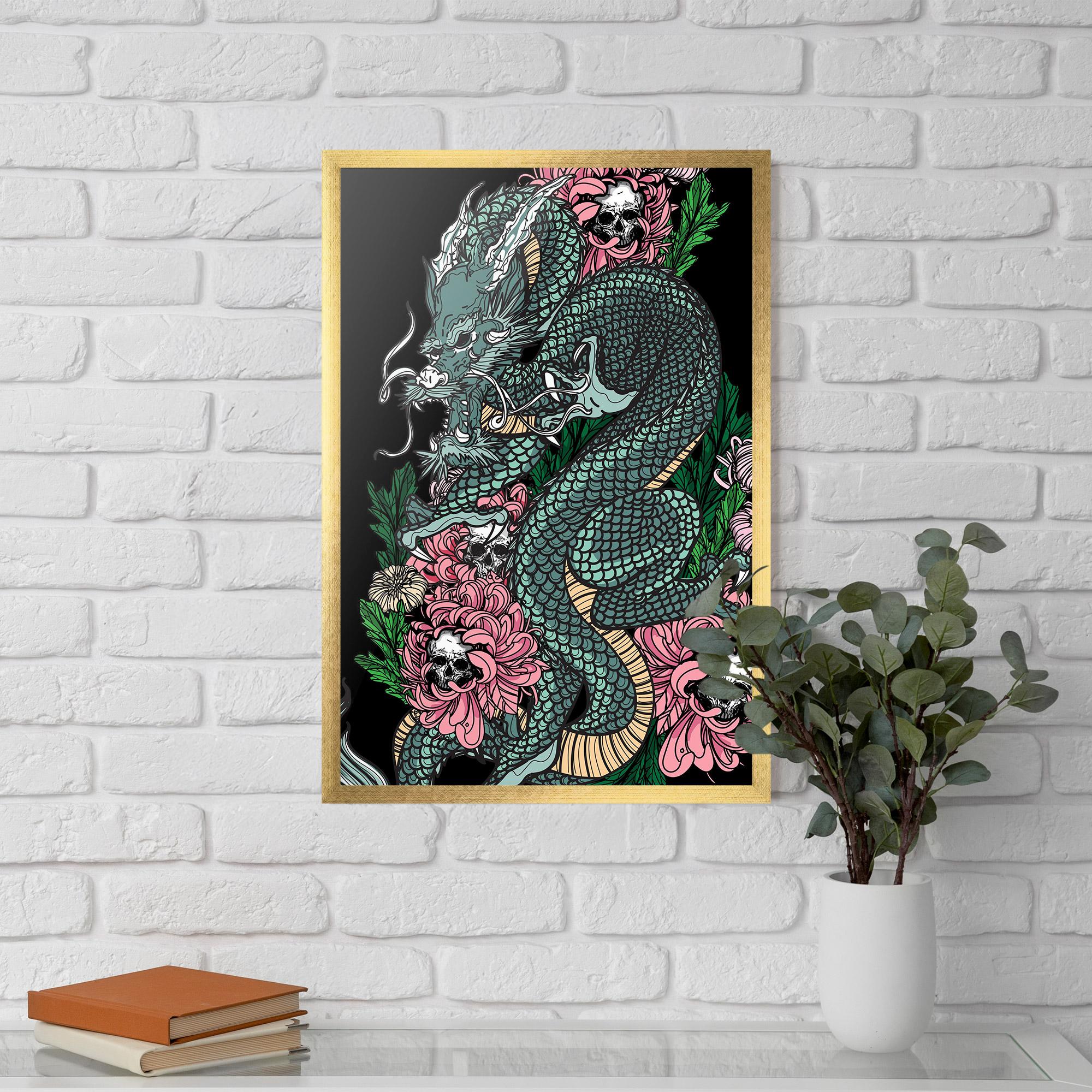Poster Înrămat Flower Skull Dragon mockup 5