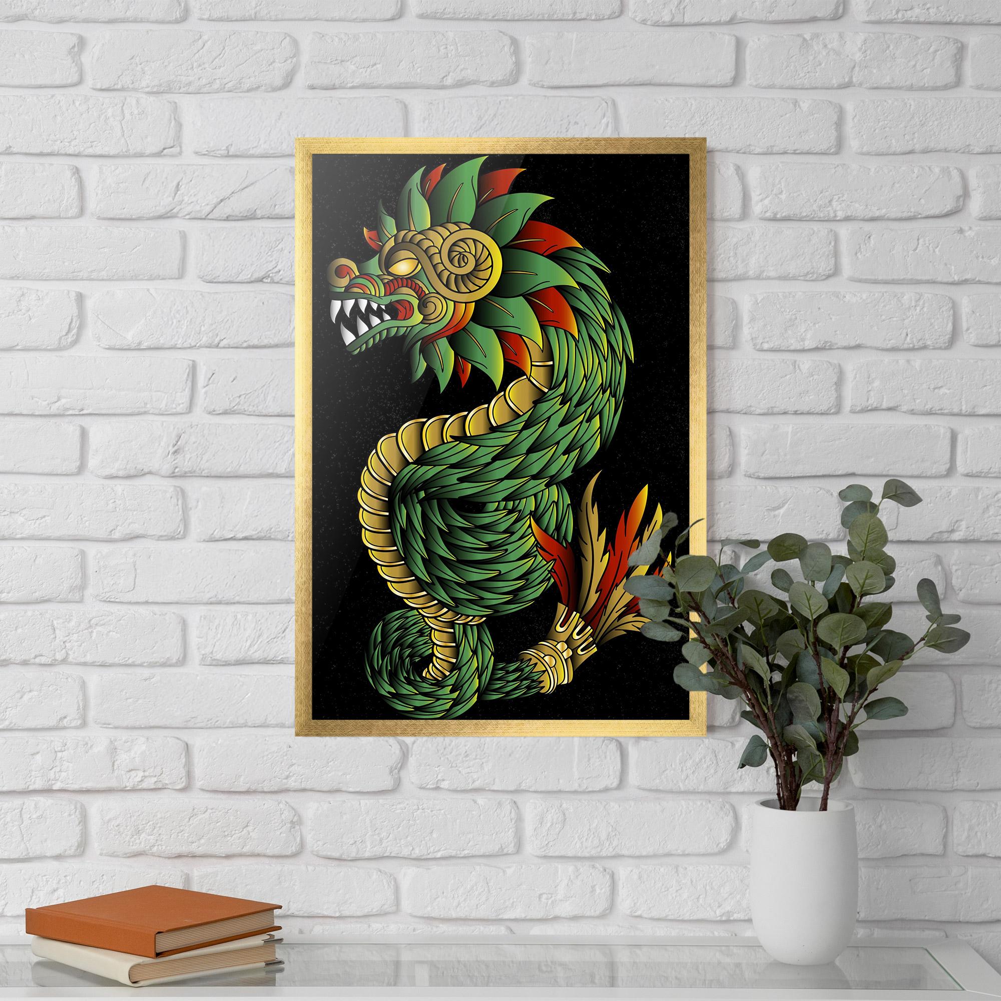 Poster Înrămat Green Yellow Dragon mockup 5