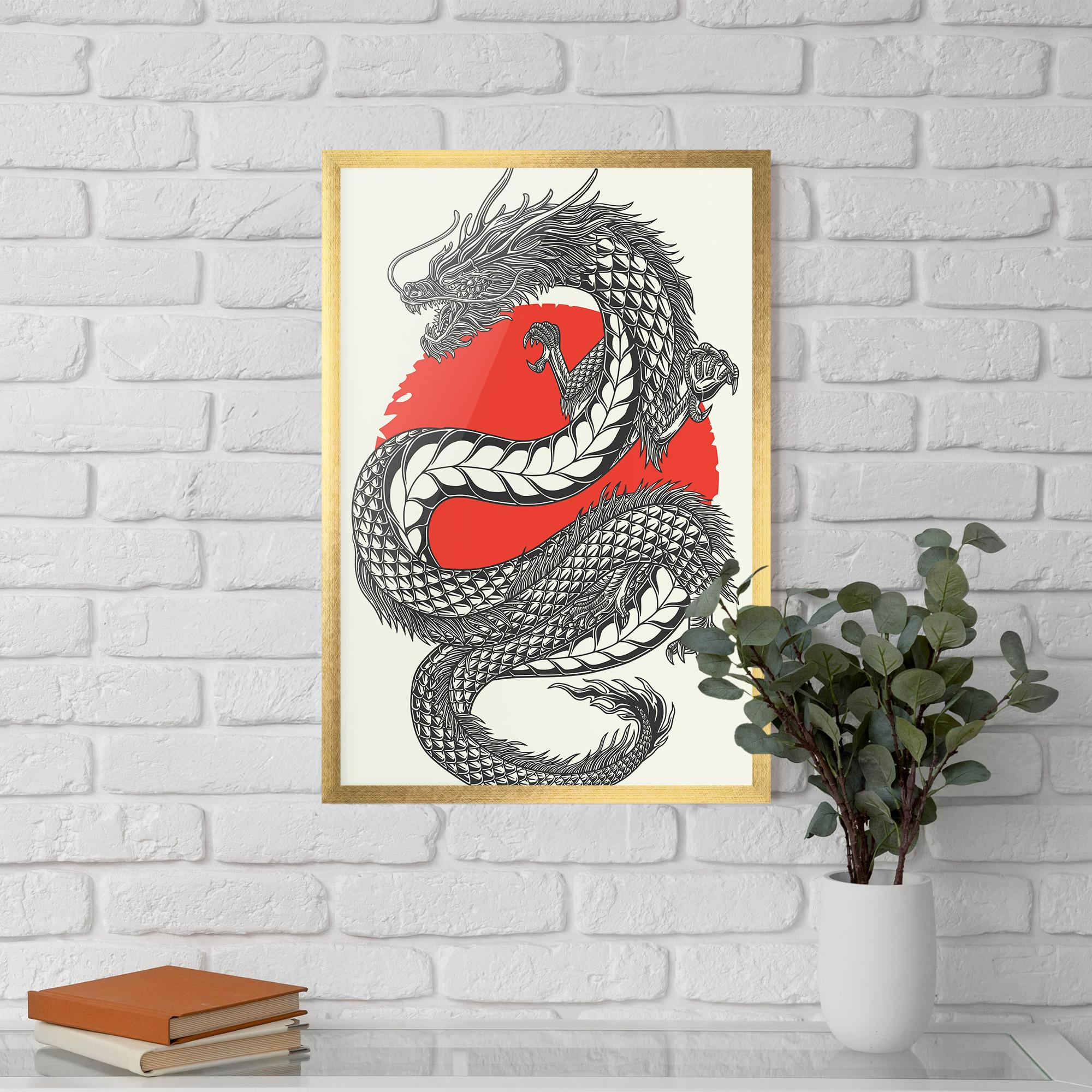 Poster Înrămat Red Moon Dragon mockup 5