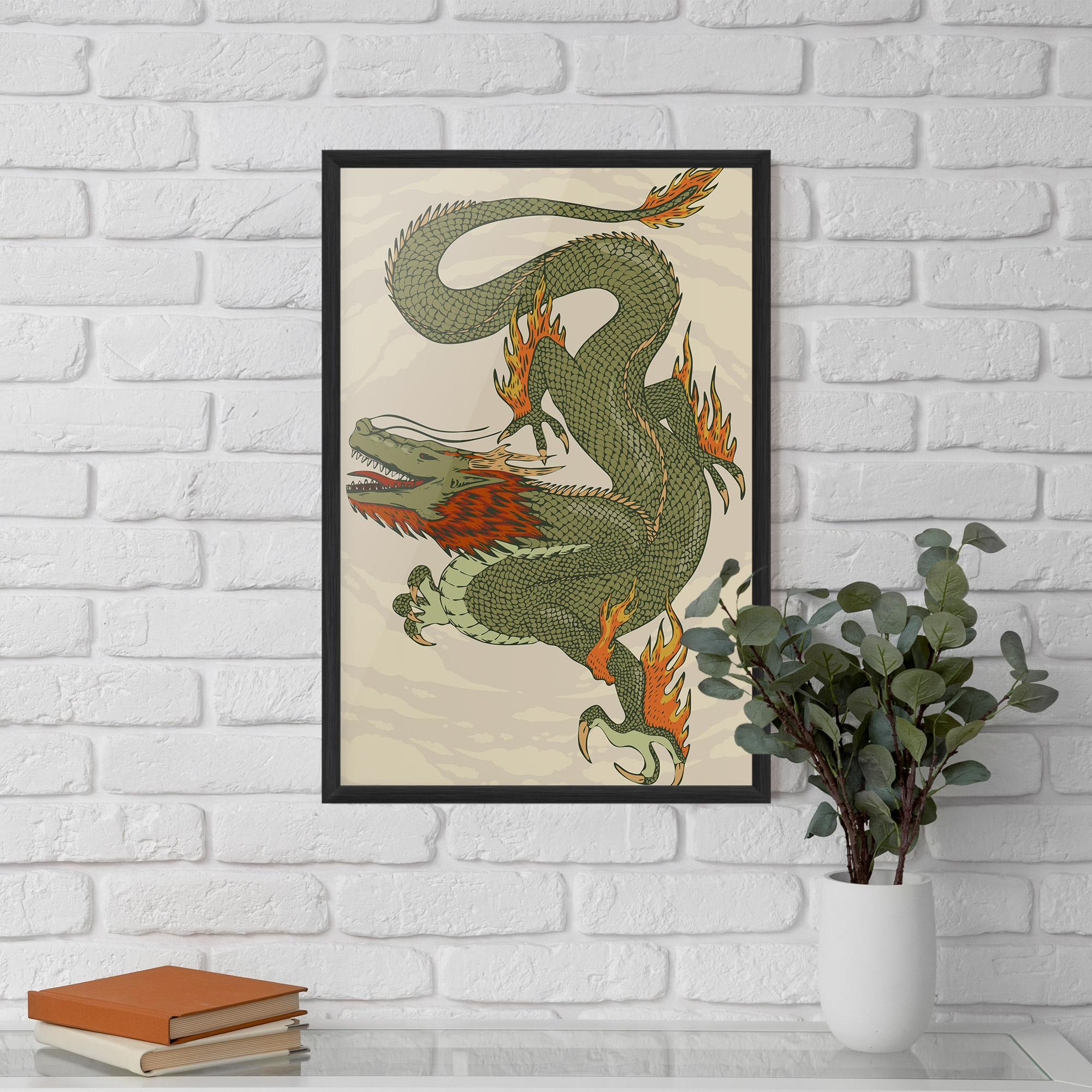 Poster Înrămat Chinese Dragon Green mockup 5