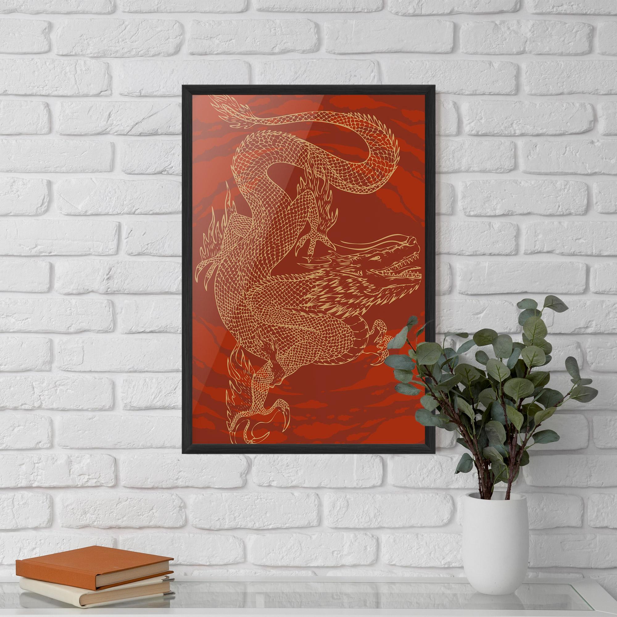 Poster Înrămat Chinese Dragon Red mockup 5