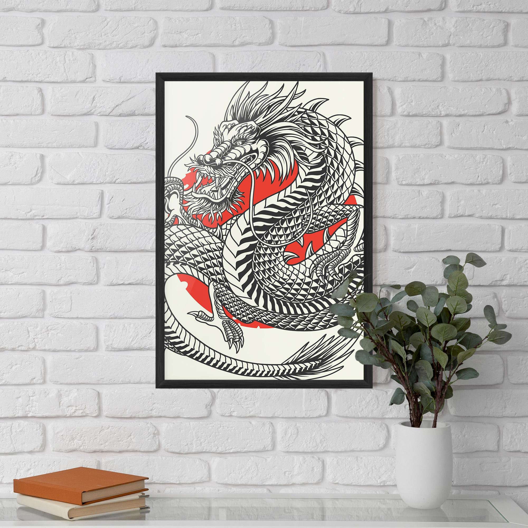 Poster Înrămat Cream Grey Dragon mockup 5