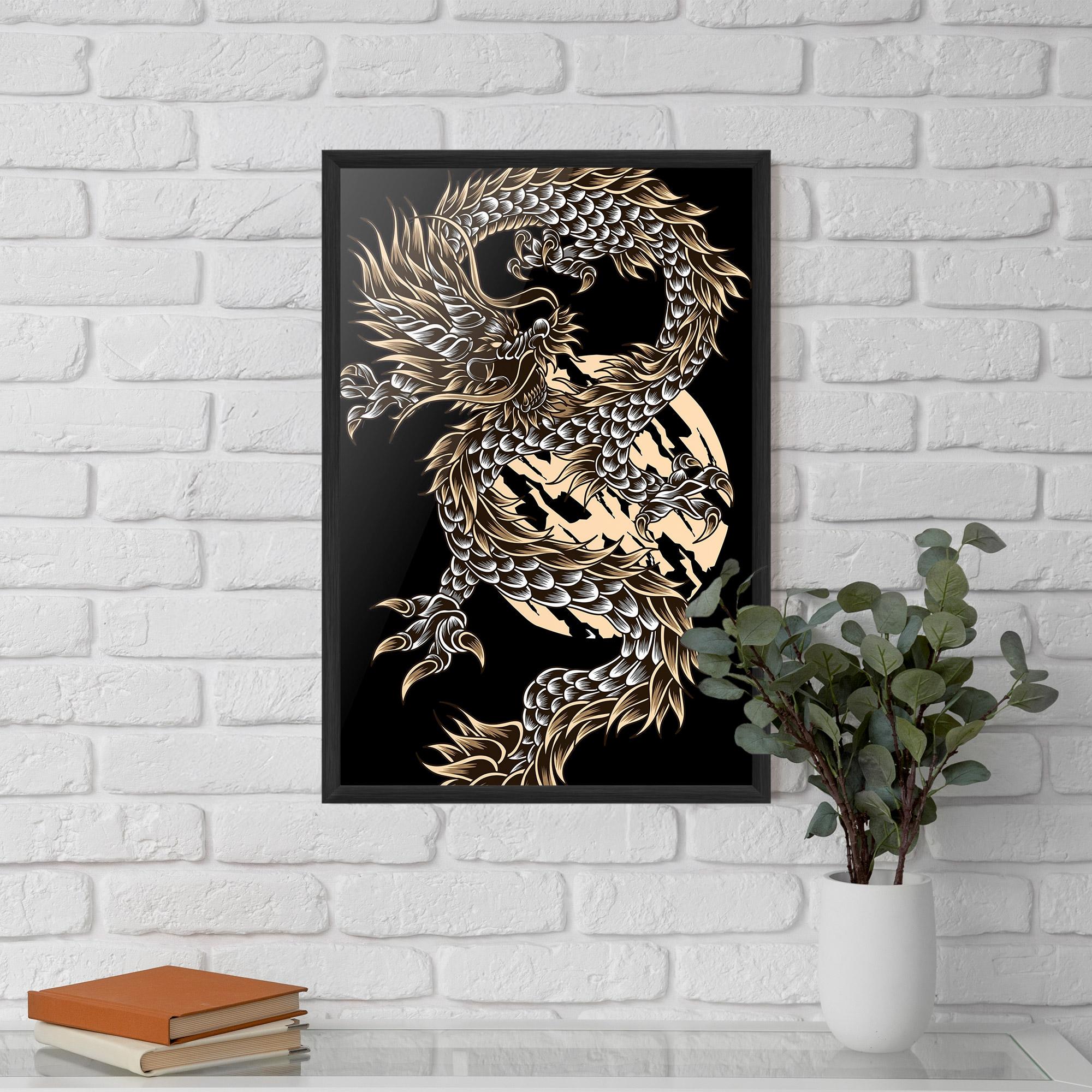Poster Înrămat Cream Moon Dragon mockup 5