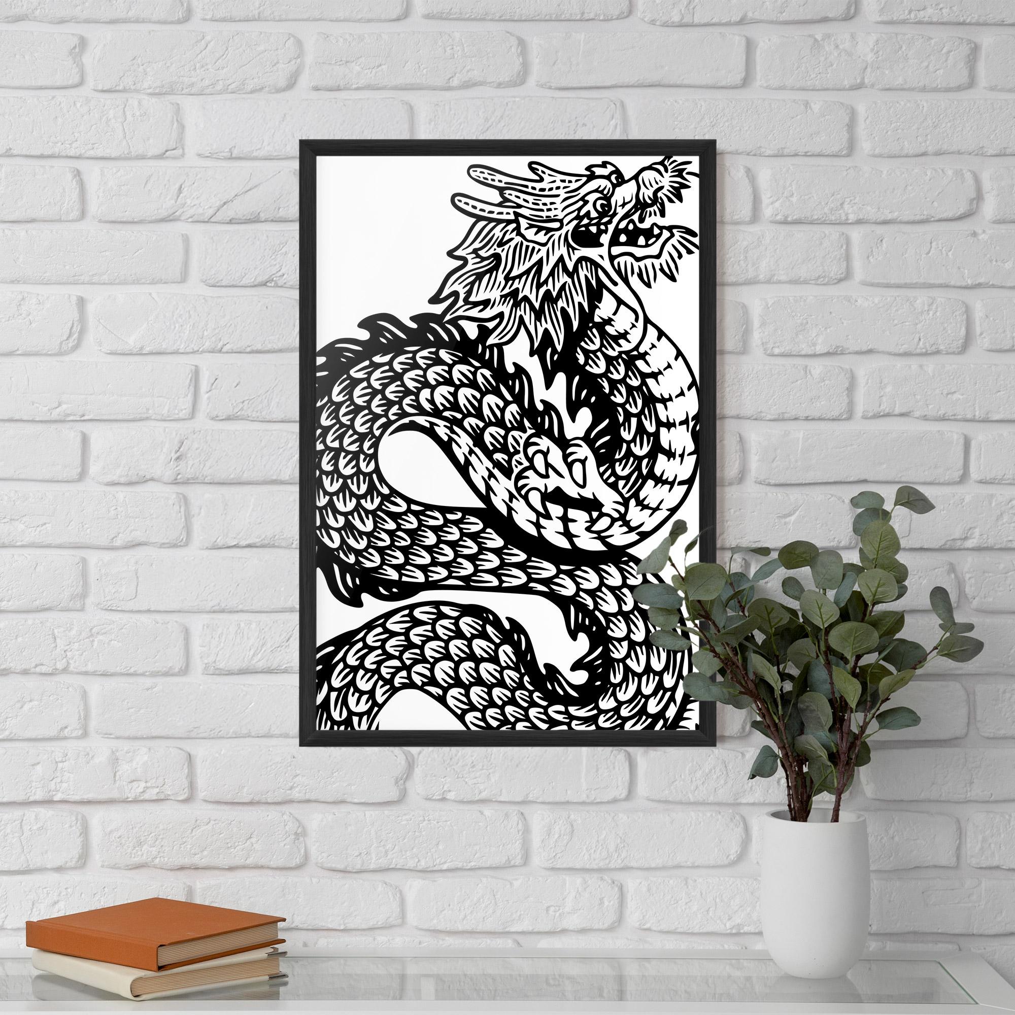 Poster Înrămat Dragon Black Line mockup 5