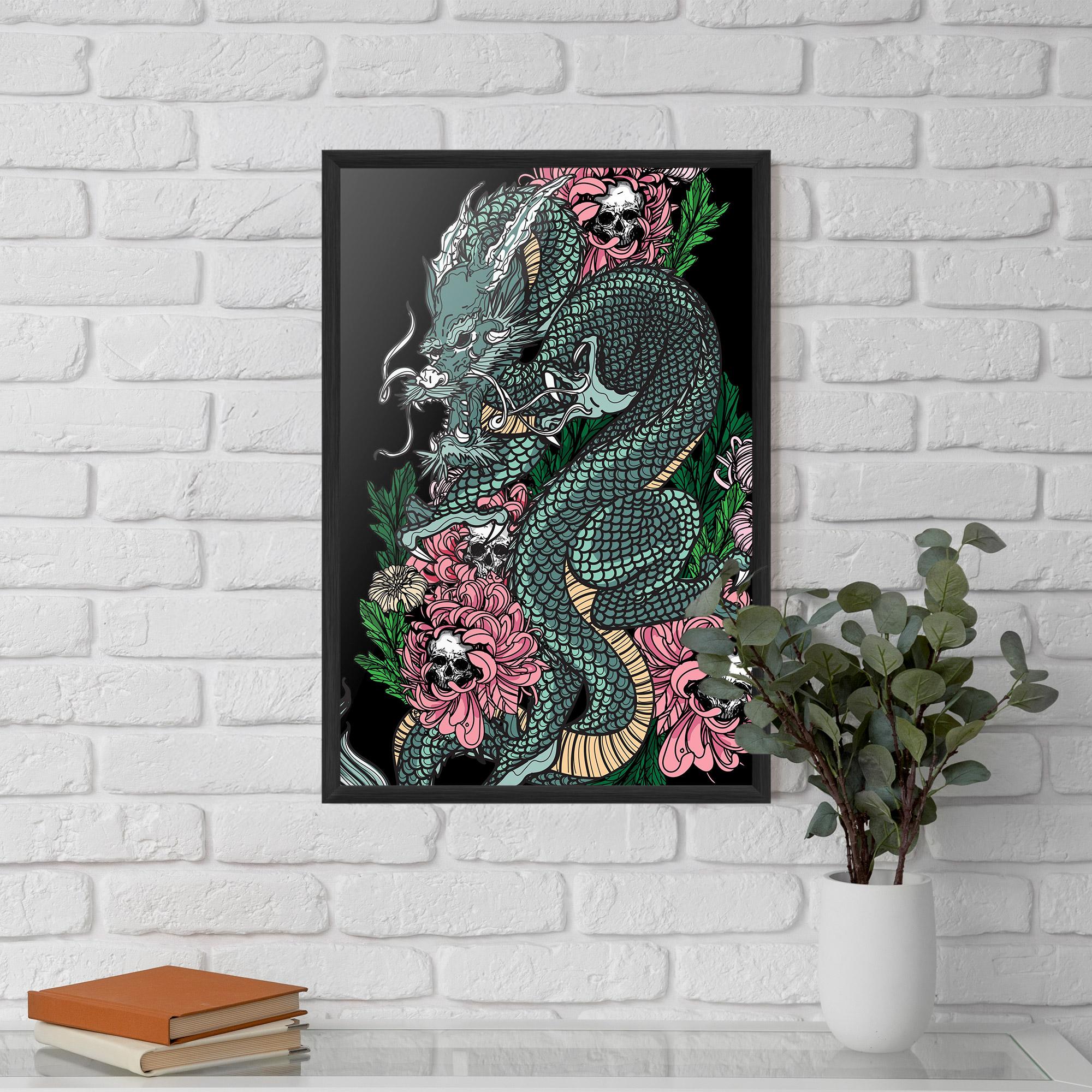 Poster Înrămat Flower Skull Dragon mockup 5