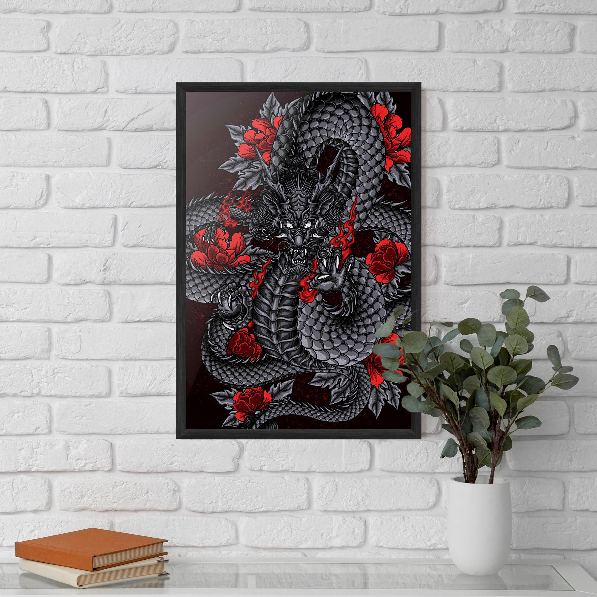 Poster Înrămat Red Flower Dragon mockup 5