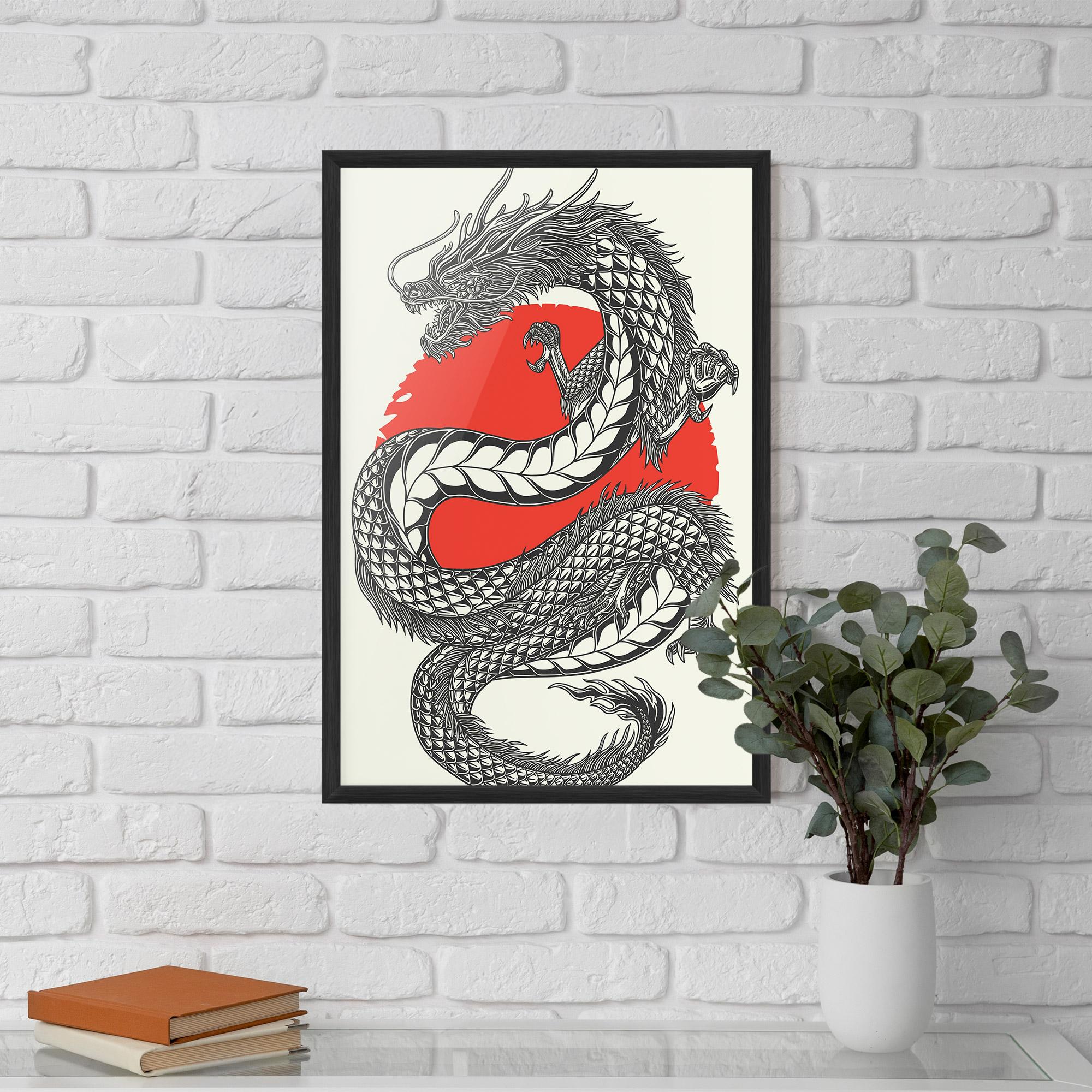 Poster Înrămat Red Moon Dragon mockup 5
