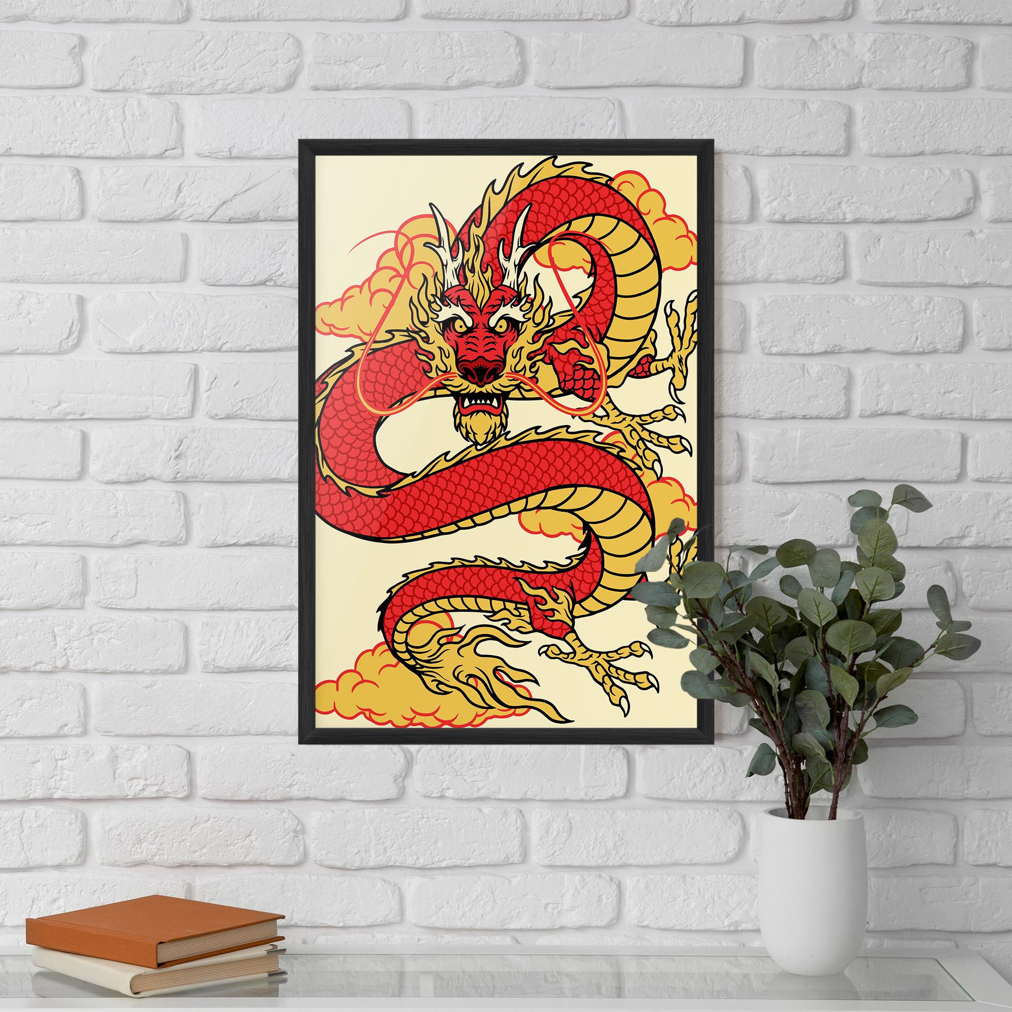Poster Înrămat Red Yellow Dragon mockup 5