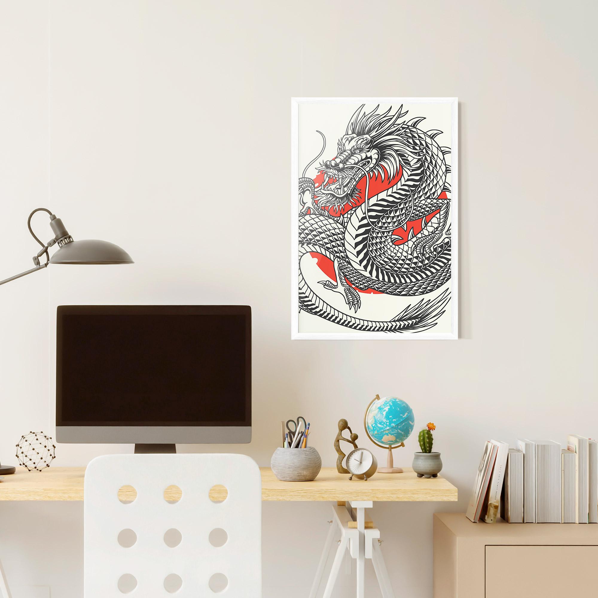 Poster Înrămat Cream Grey Dragon mockup 6
