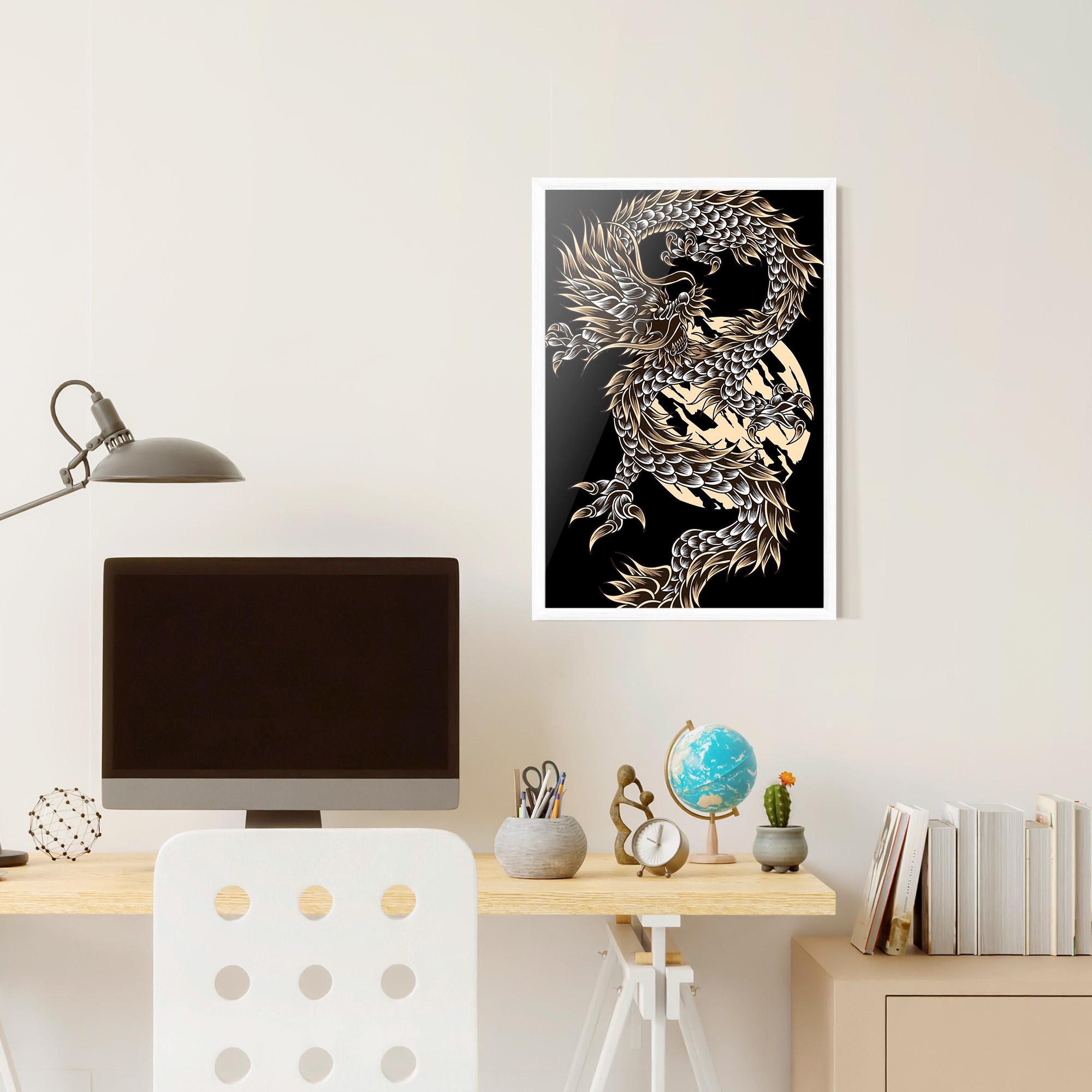 Poster Înrămat Cream Moon Dragon mockup 6