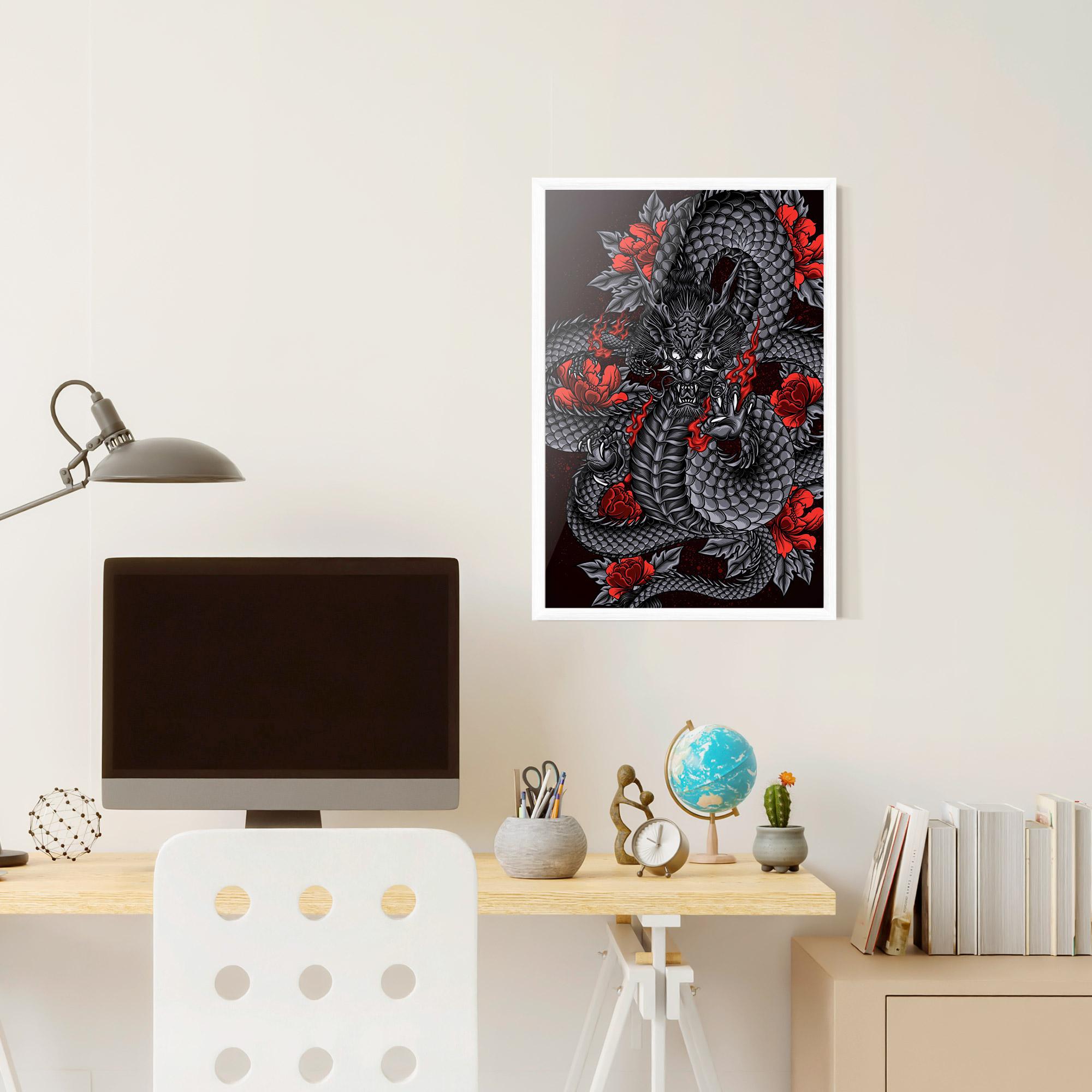 Poster Înrămat Red Flower Dragon mockup 6