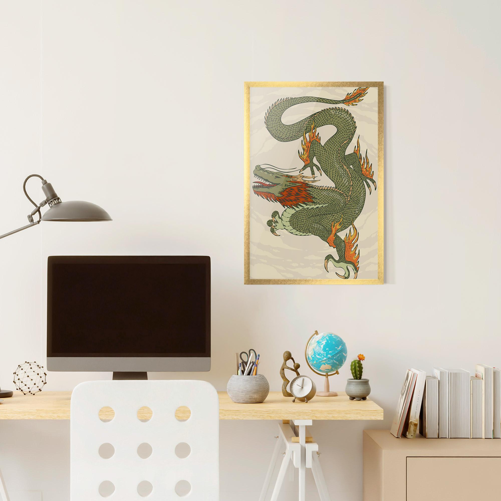 Poster Înrămat Chinese Dragon Green mockup 6