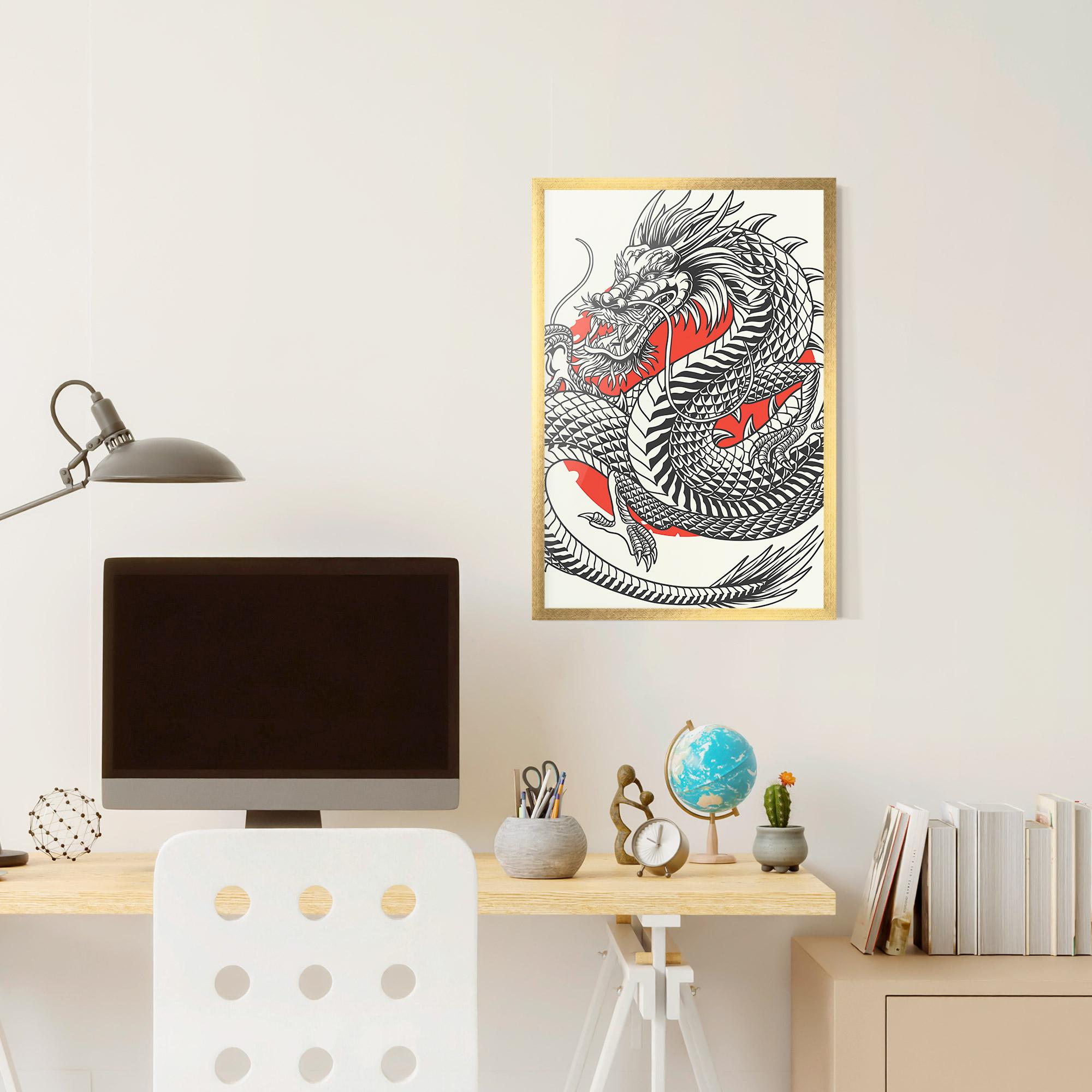 Poster Înrămat Cream Grey Dragon mockup 6