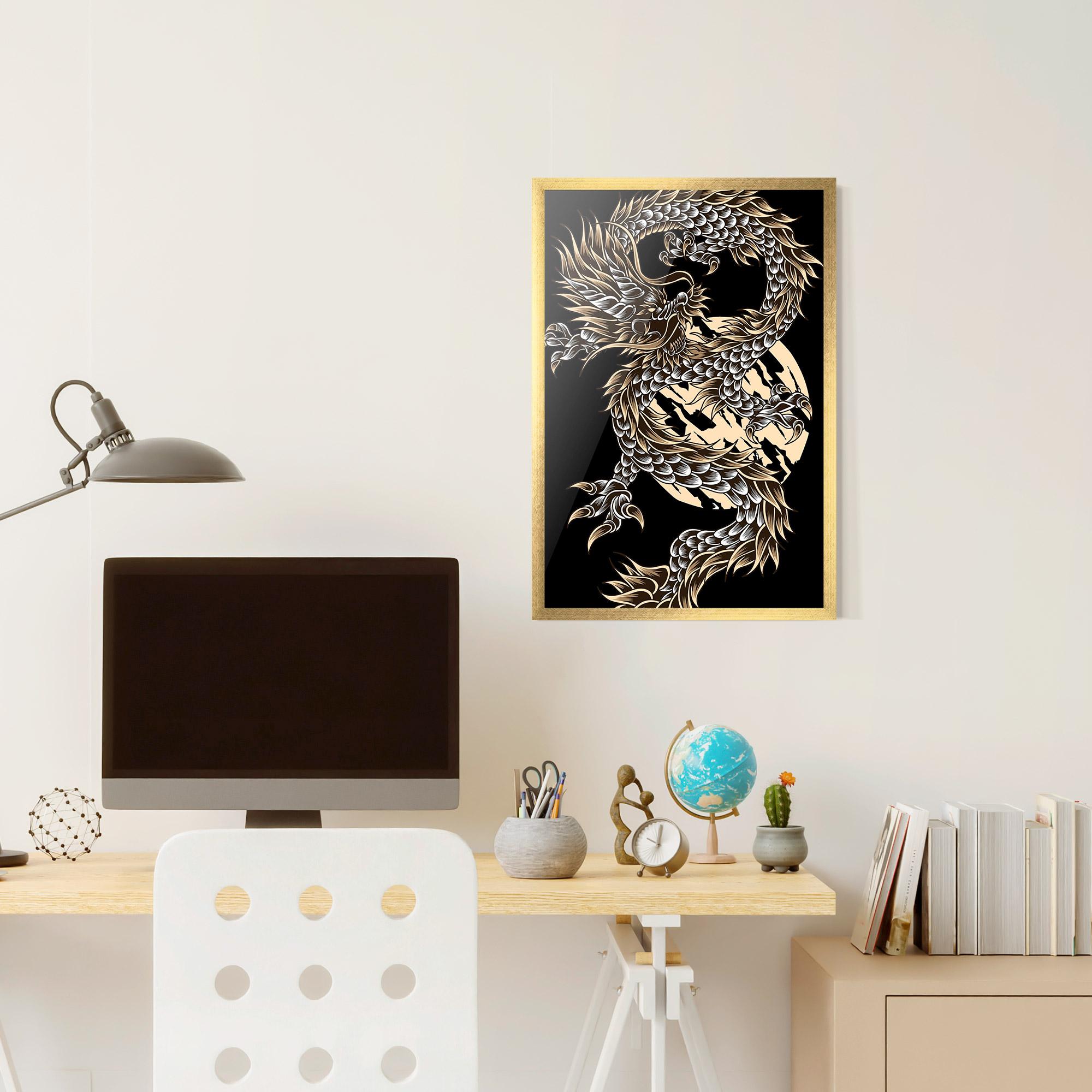 Poster Înrămat Cream Moon Dragon mockup 6