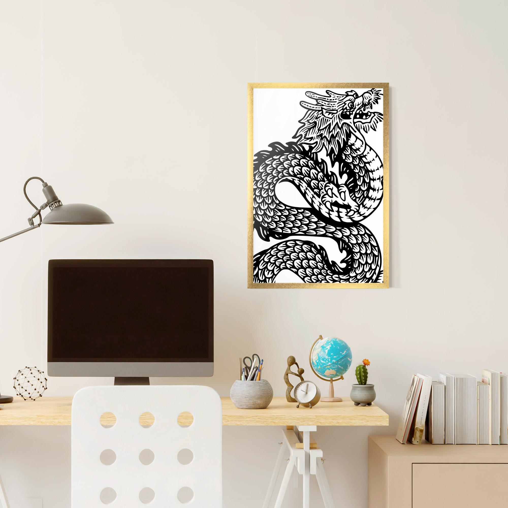 Poster Înrămat Dragon Black Line mockup 6
