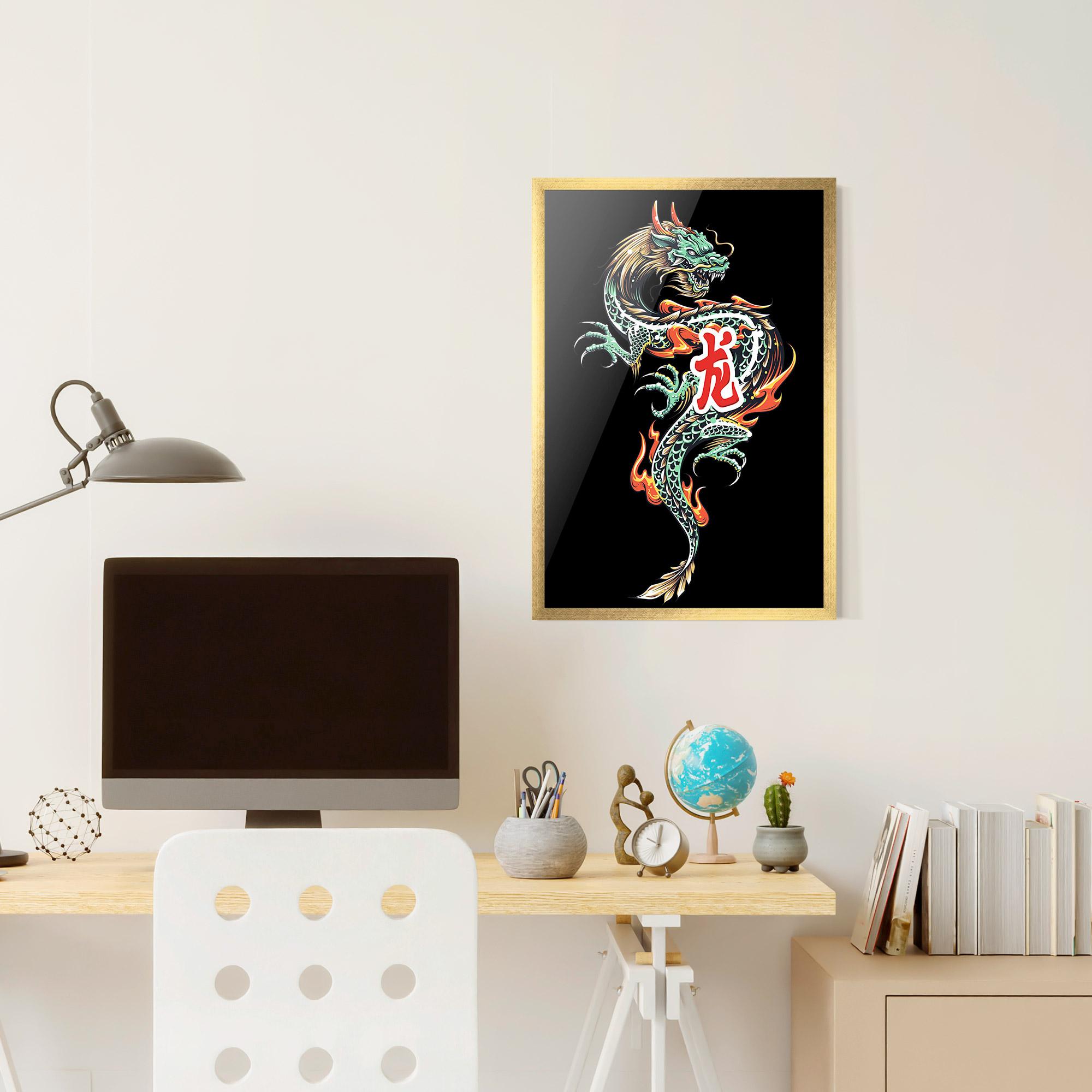 Poster Înrămat Green Fire Dragon mockup 6