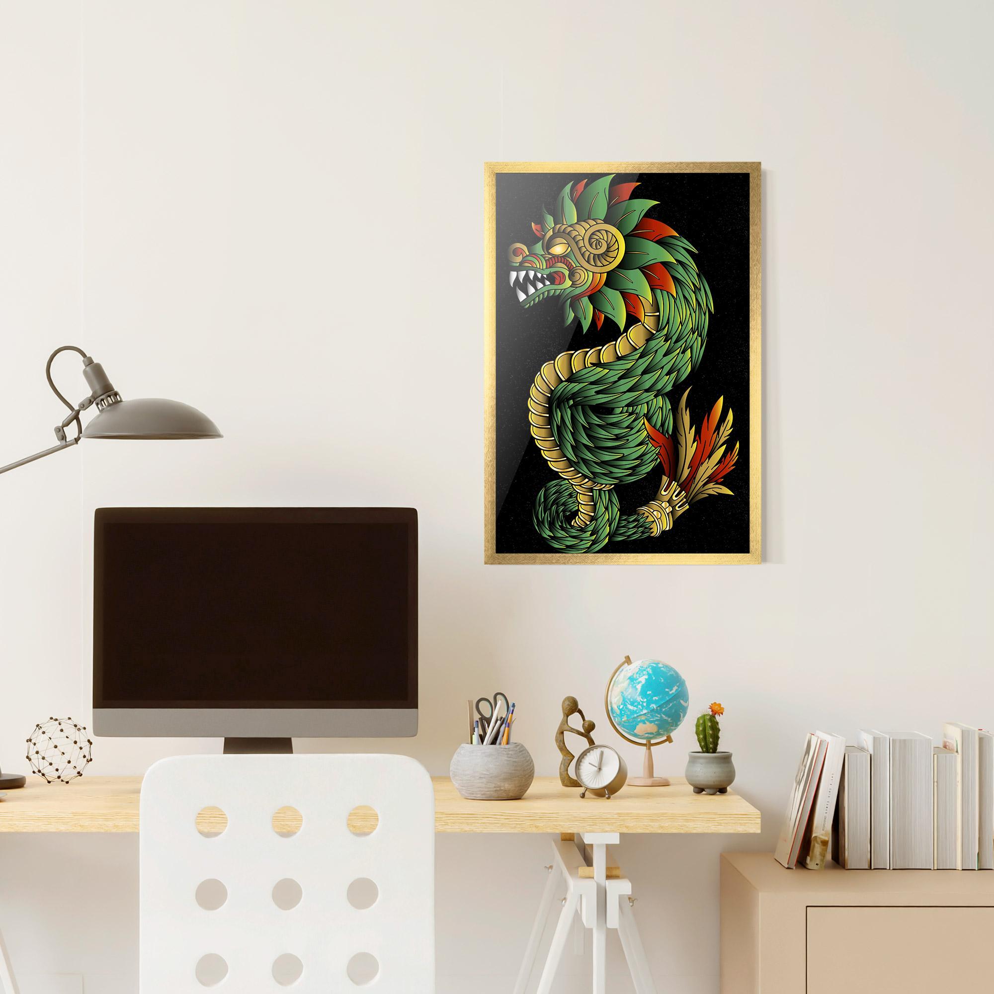 Poster Înrămat Green Yellow Dragon mockup 6