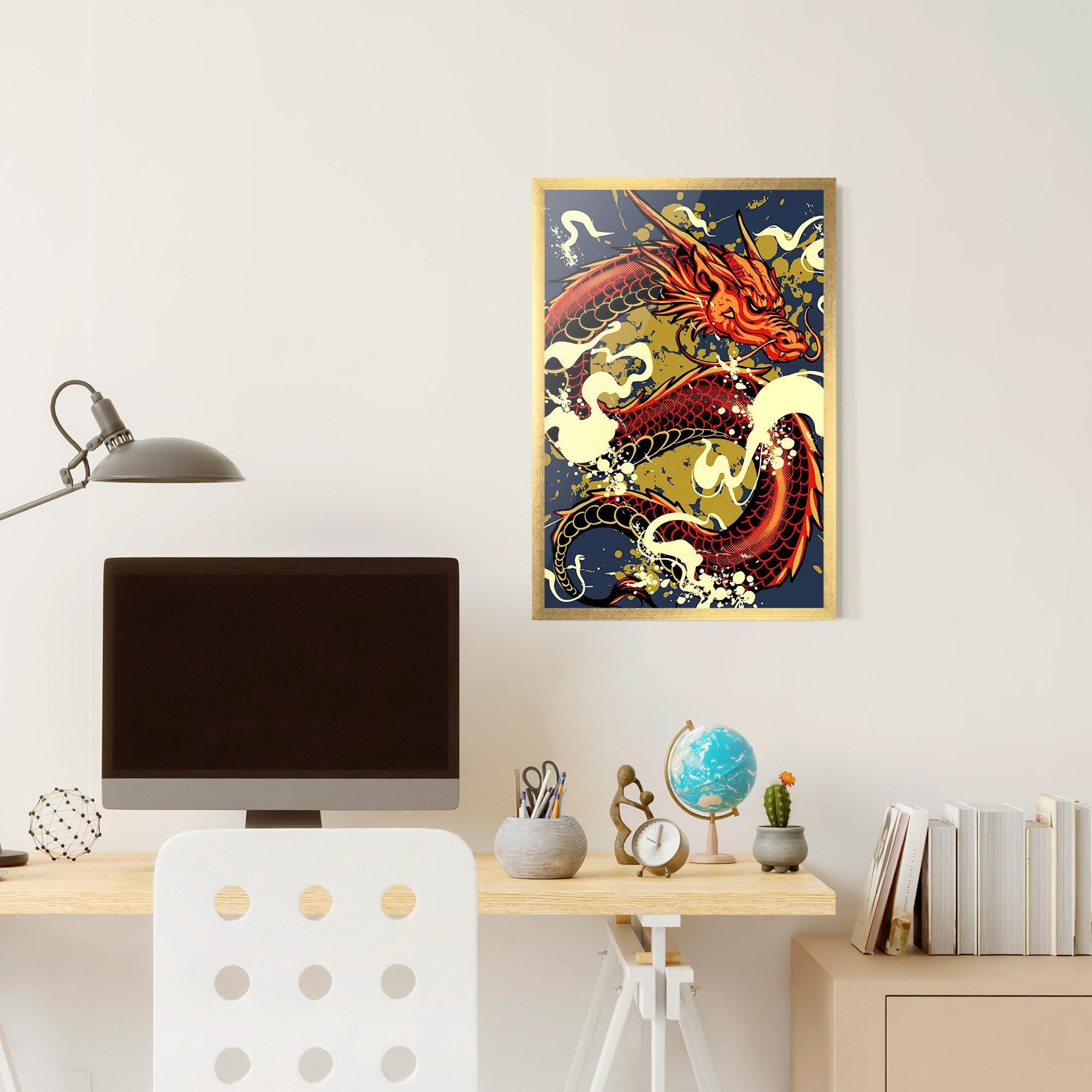 Poster Înrămat Red Cream Dragon mockup 6