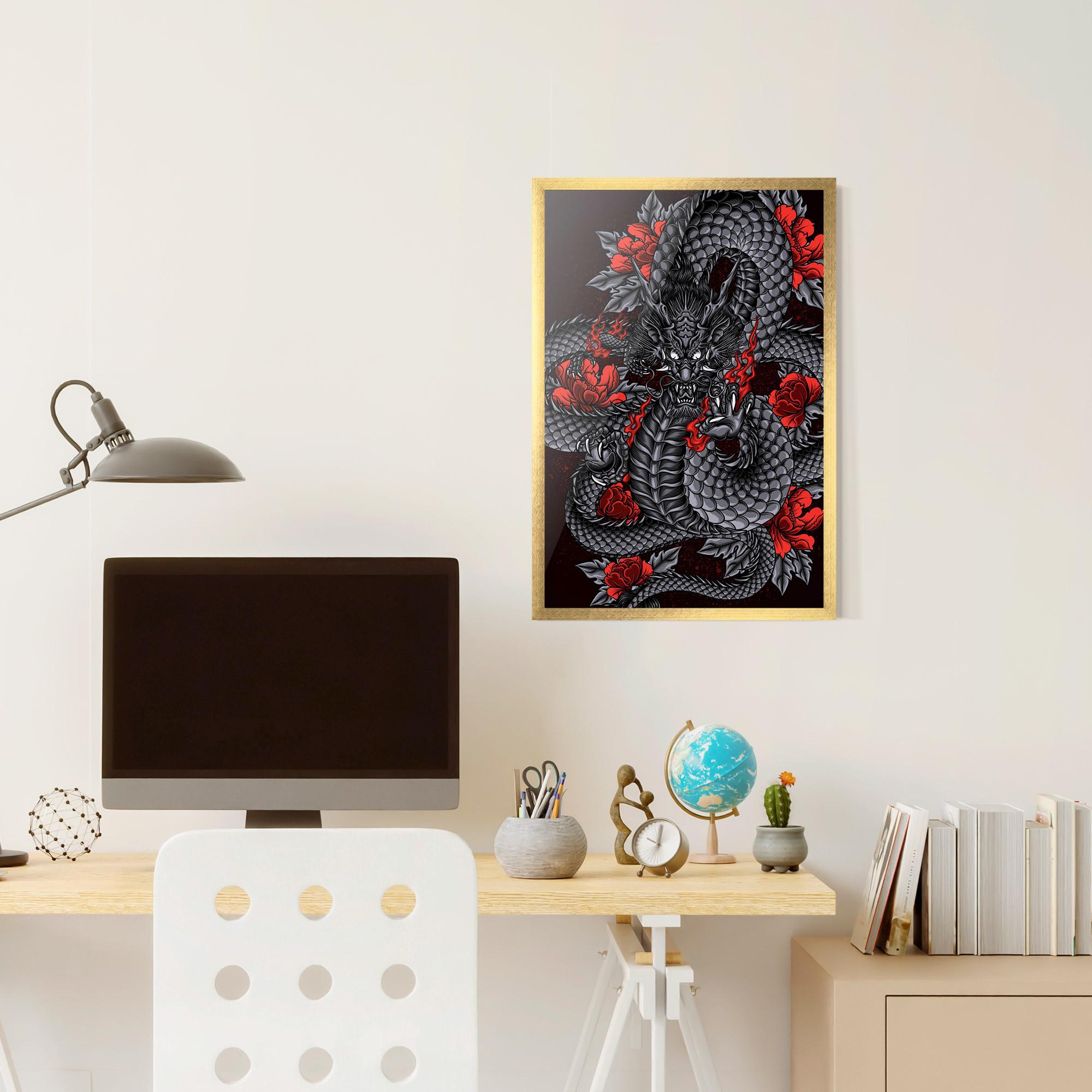 Poster Înrămat Red Flower Dragon mockup 6