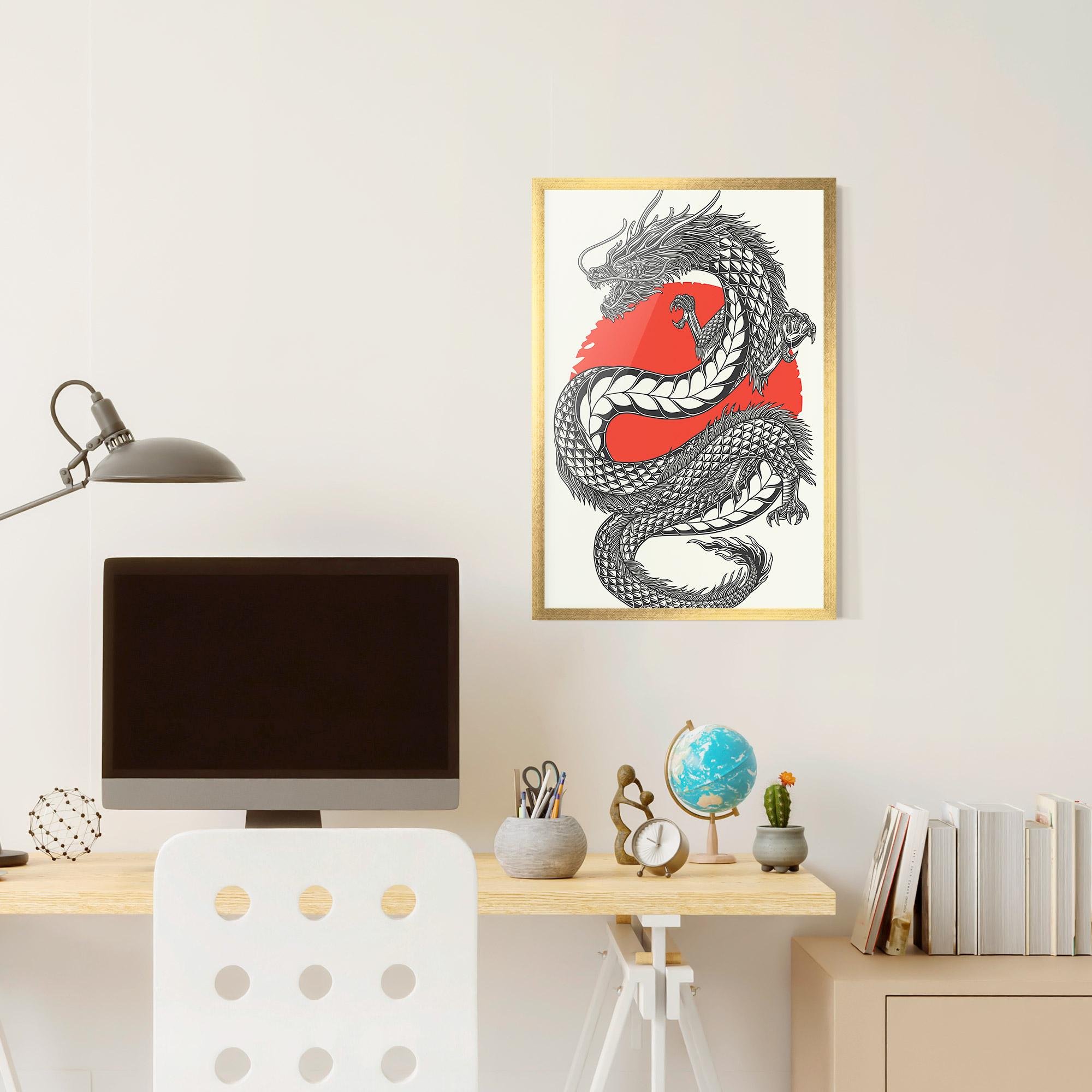 Poster Înrămat Red Moon Dragon mockup 6