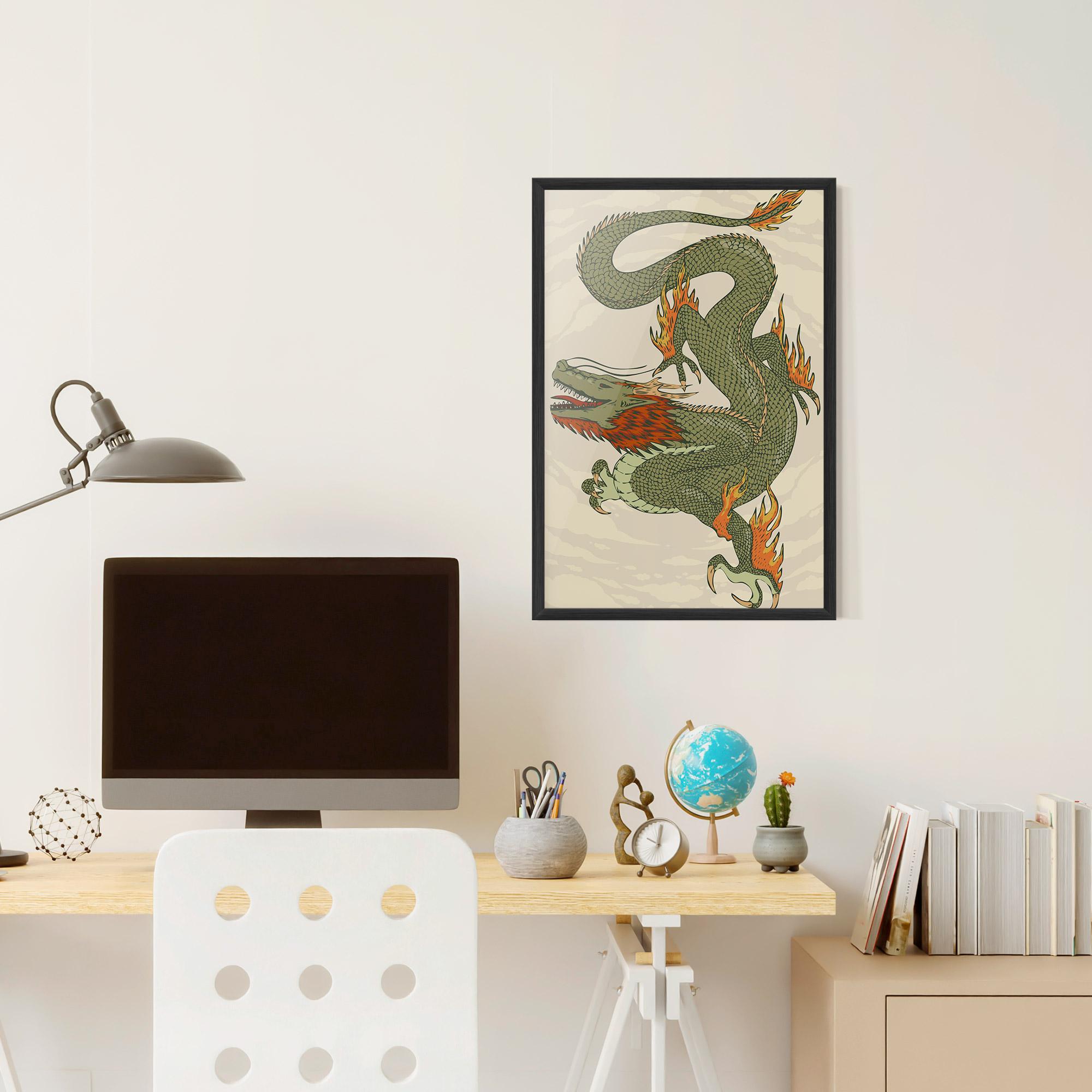 Poster Înrămat Chinese Dragon Green mockup 6