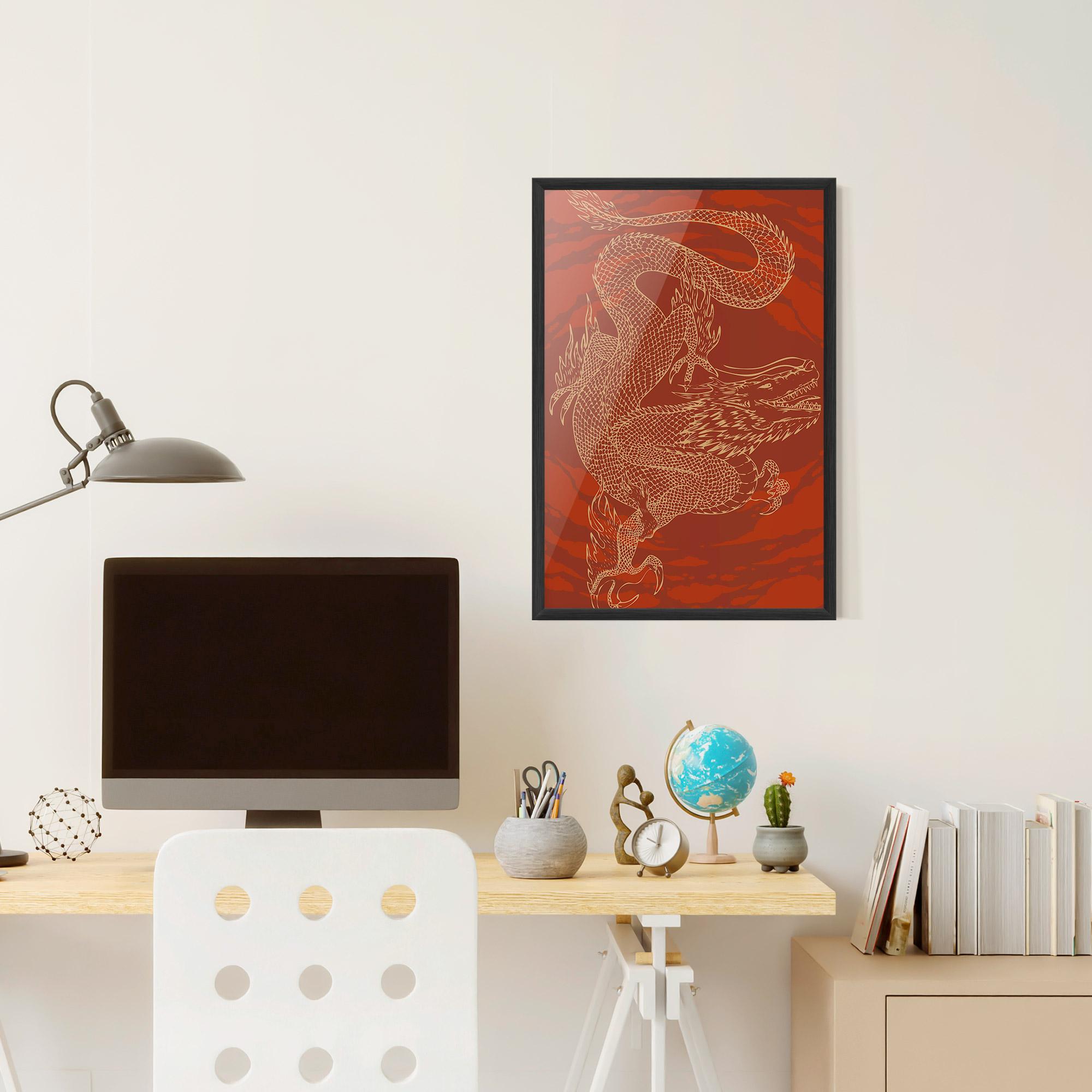 Poster Înrămat Chinese Dragon Red mockup 6