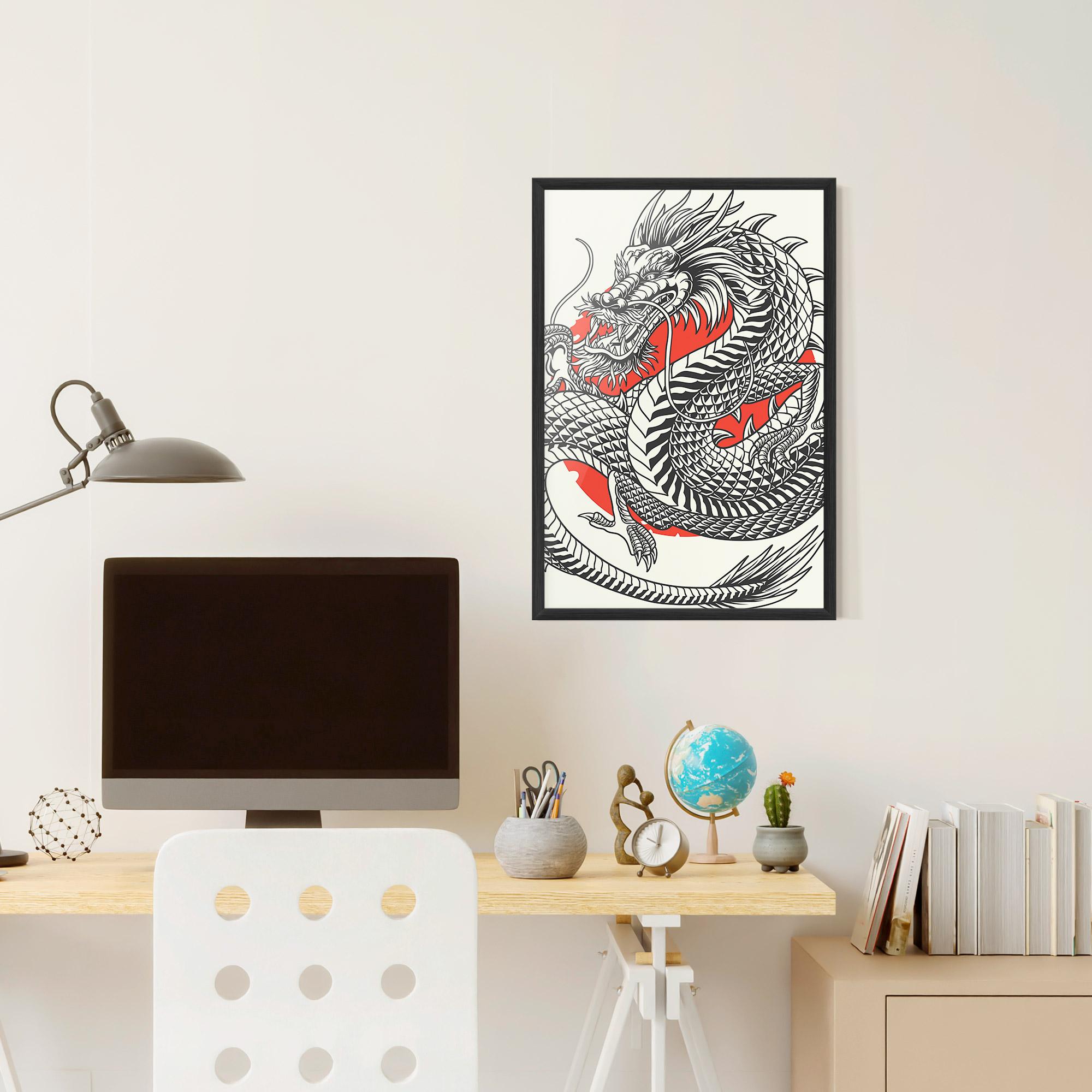 Poster Înrămat Cream Grey Dragon mockup 6