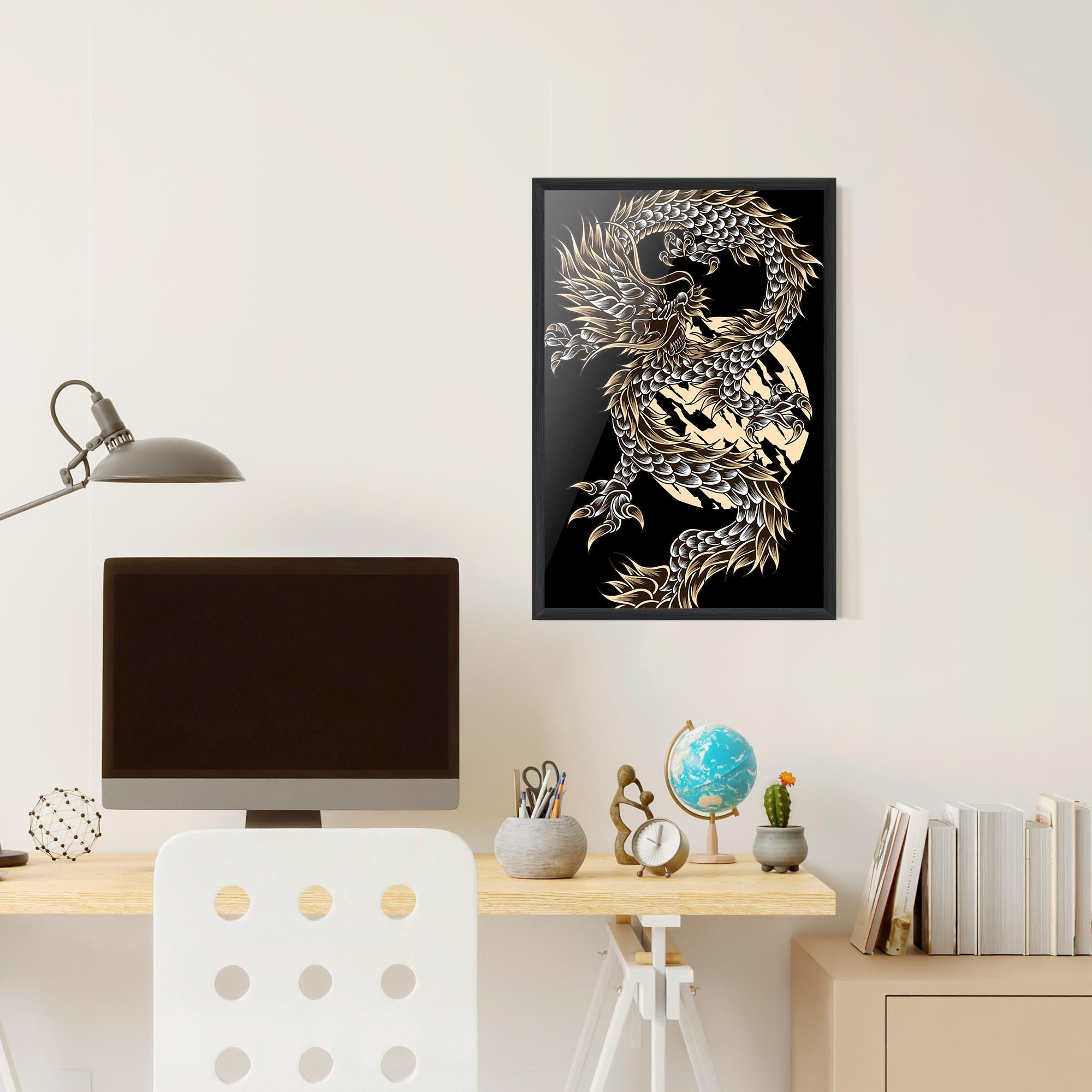 Poster Înrămat Cream Moon Dragon mockup 6